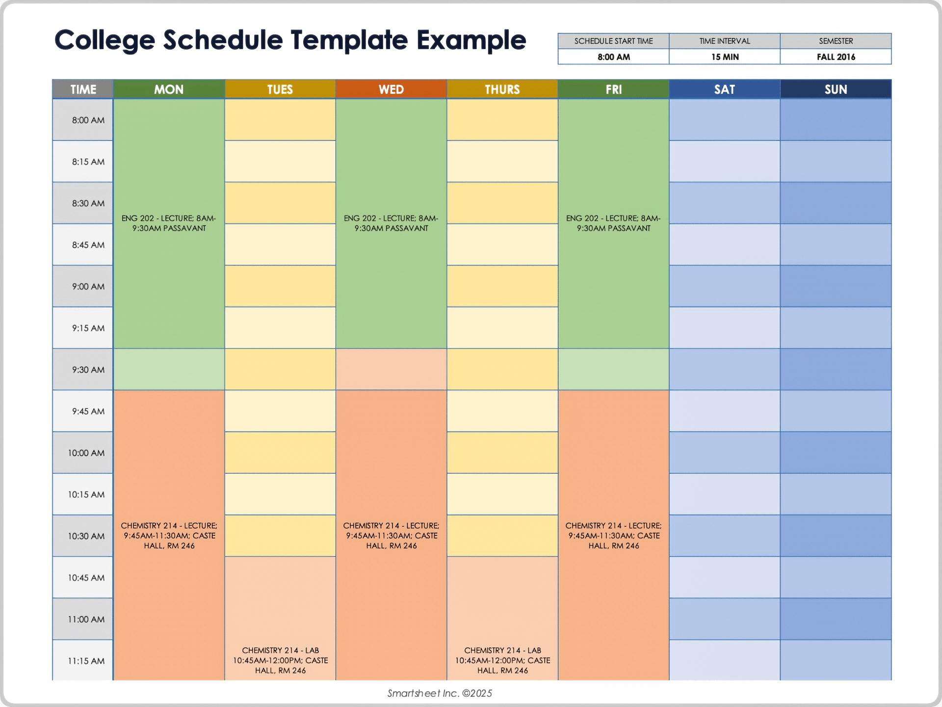 College Schedule Template Example
