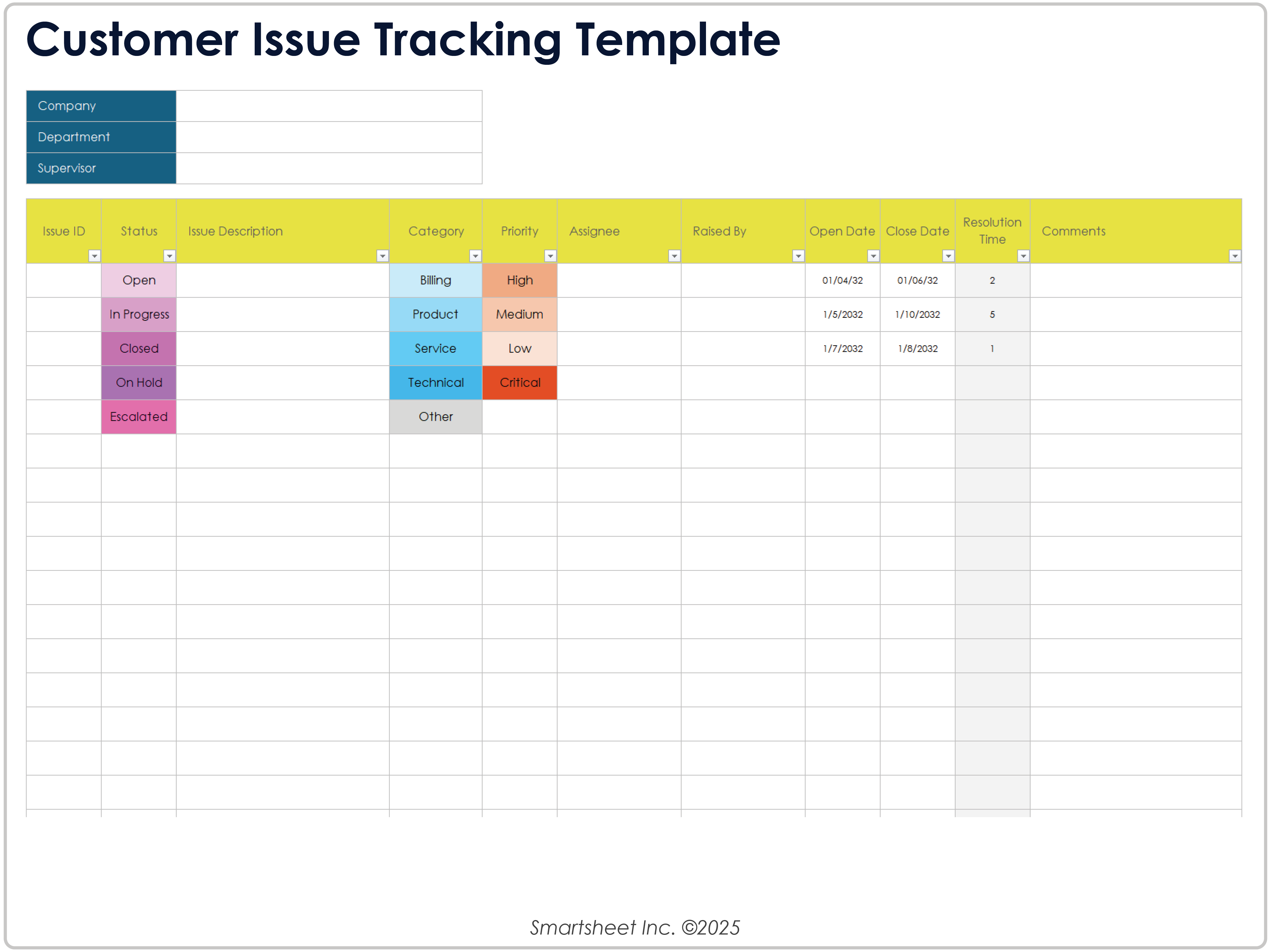 Customer Issue Tracking Template