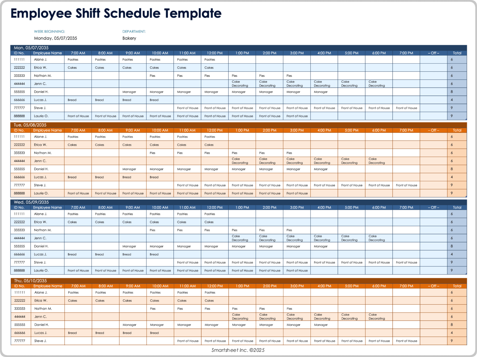 Employee Shift Schedule Template