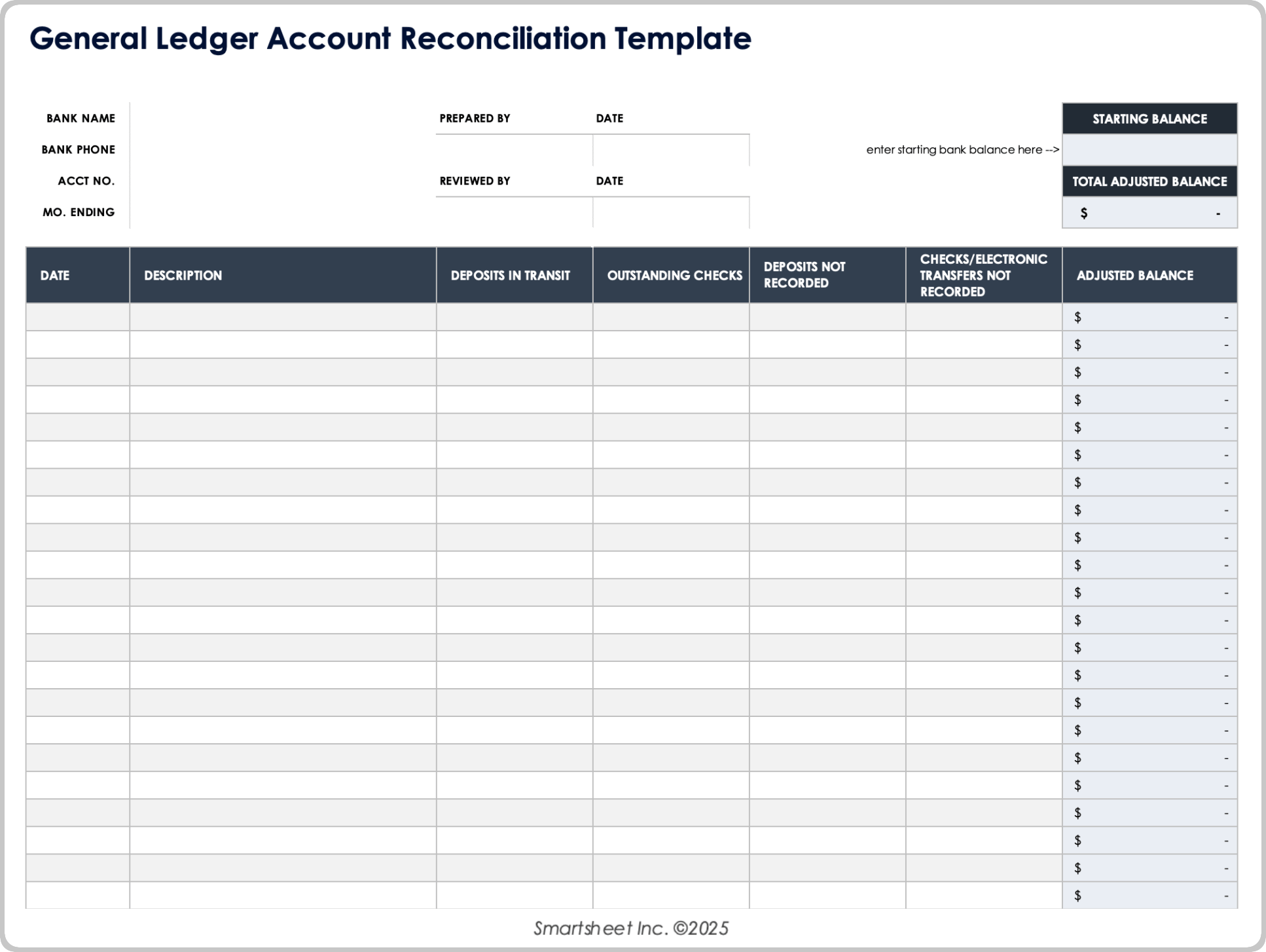 General Ledger Account Reconciliation Template