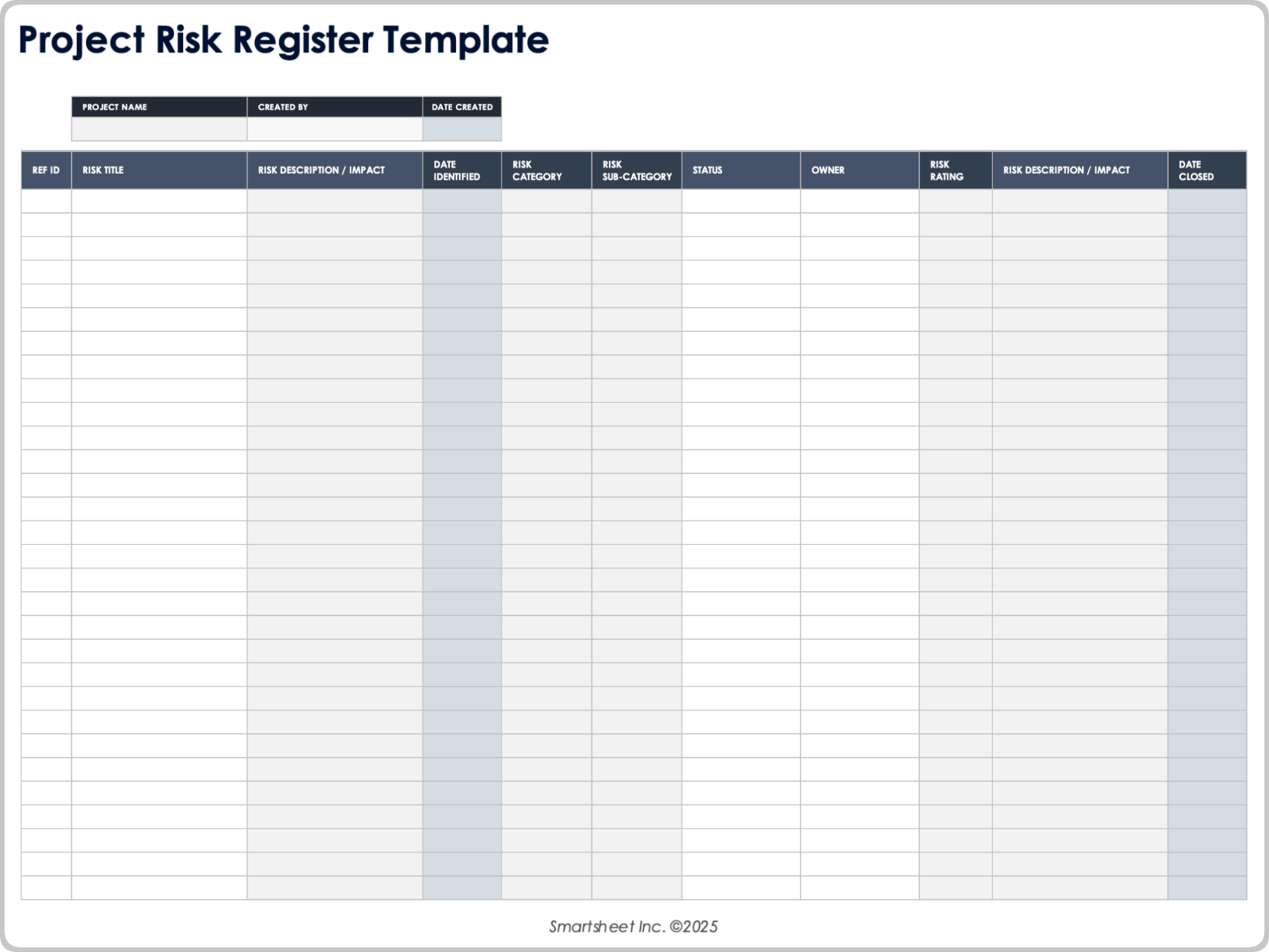 Project Risk Register Template