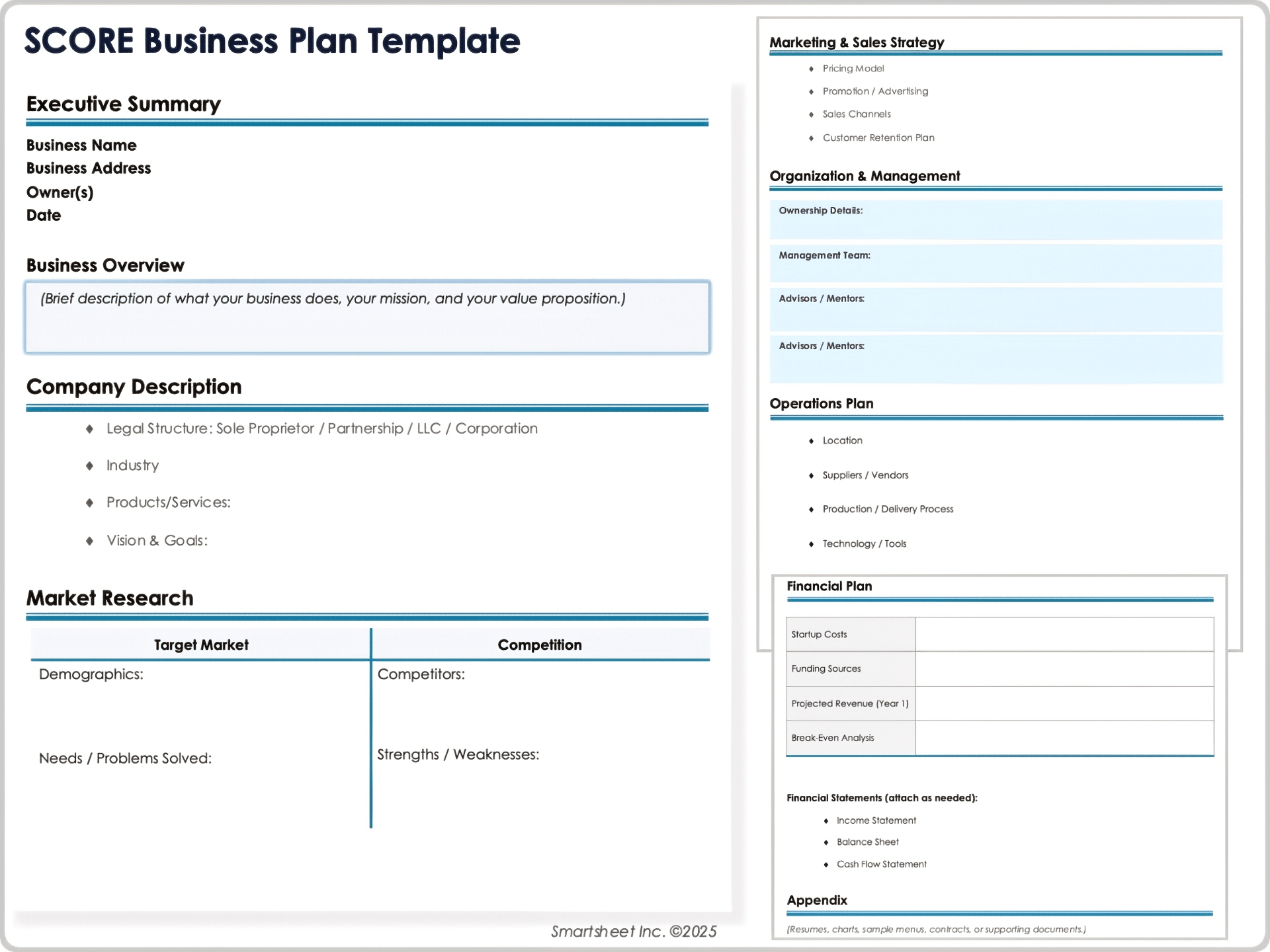 SCORE Business Plan Template