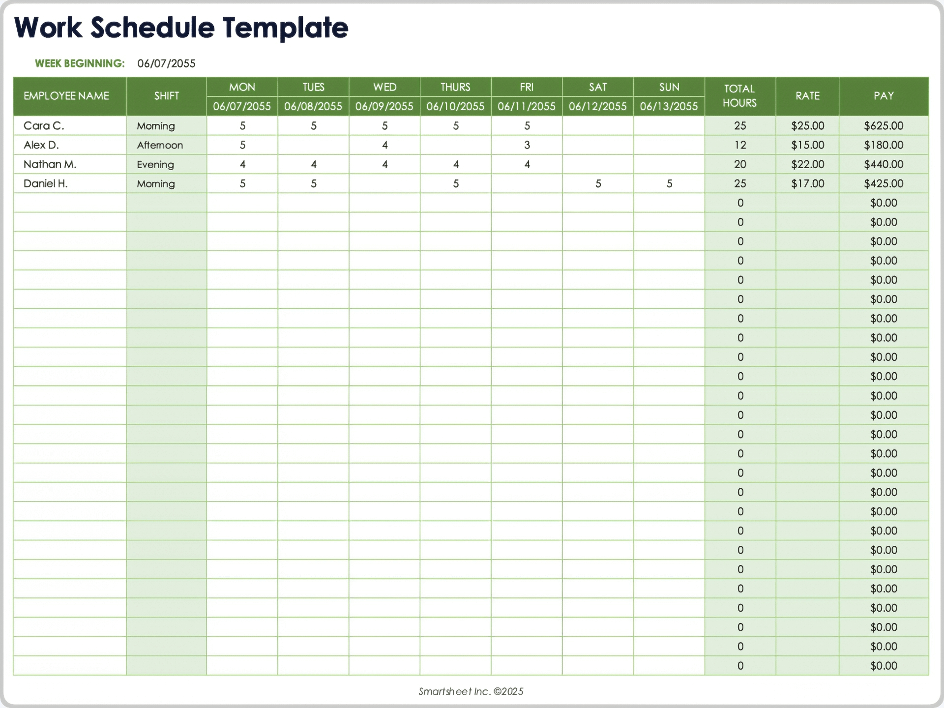 Work Schedule Template