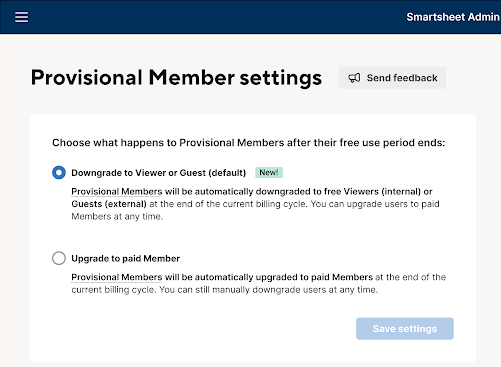 Provisional members setting