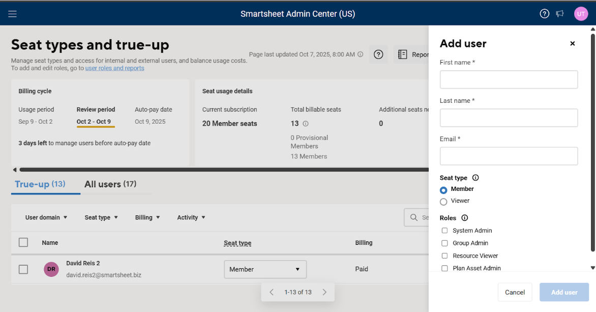 Add users on seat types page