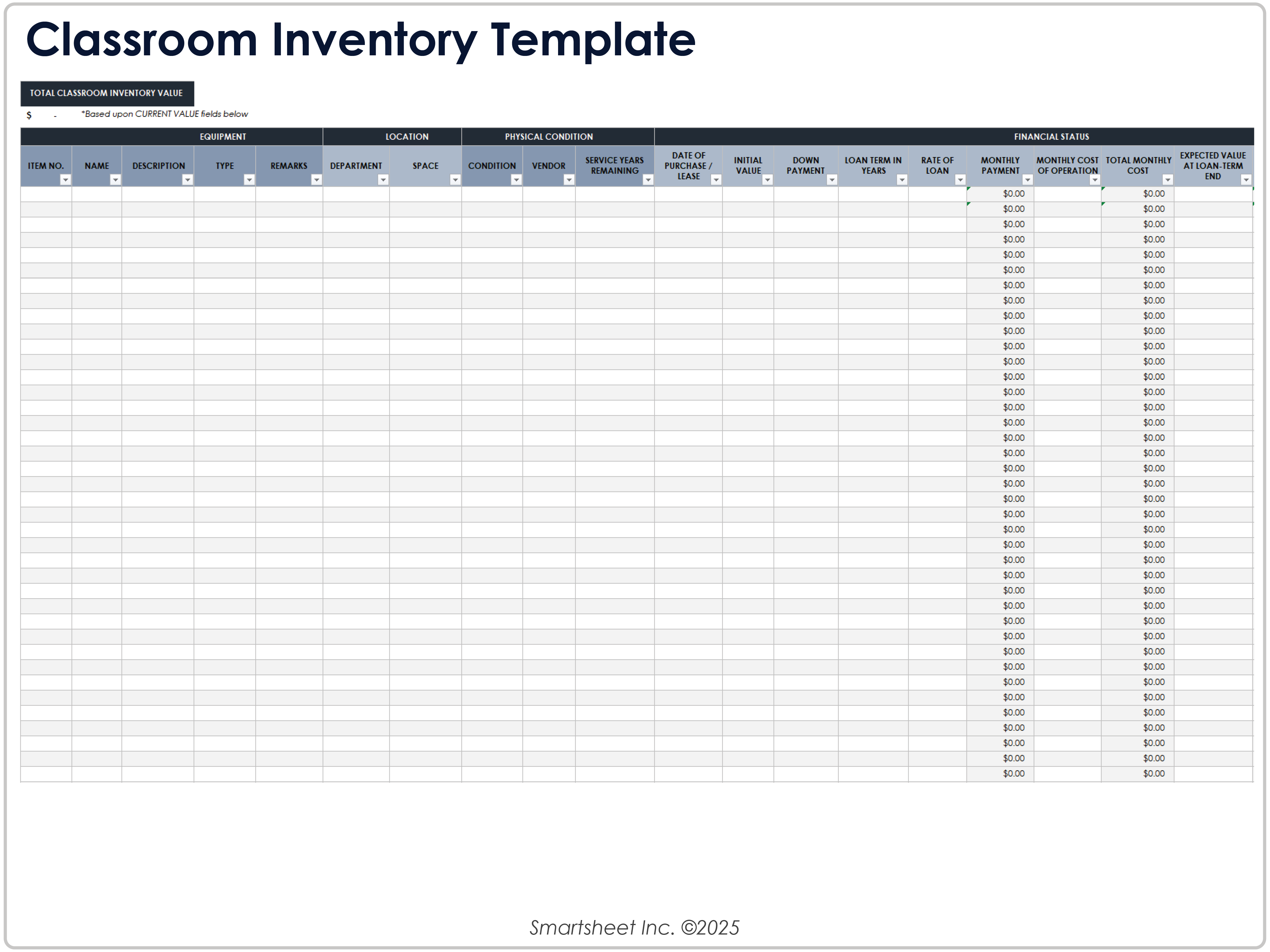 Classroom Inventory Template