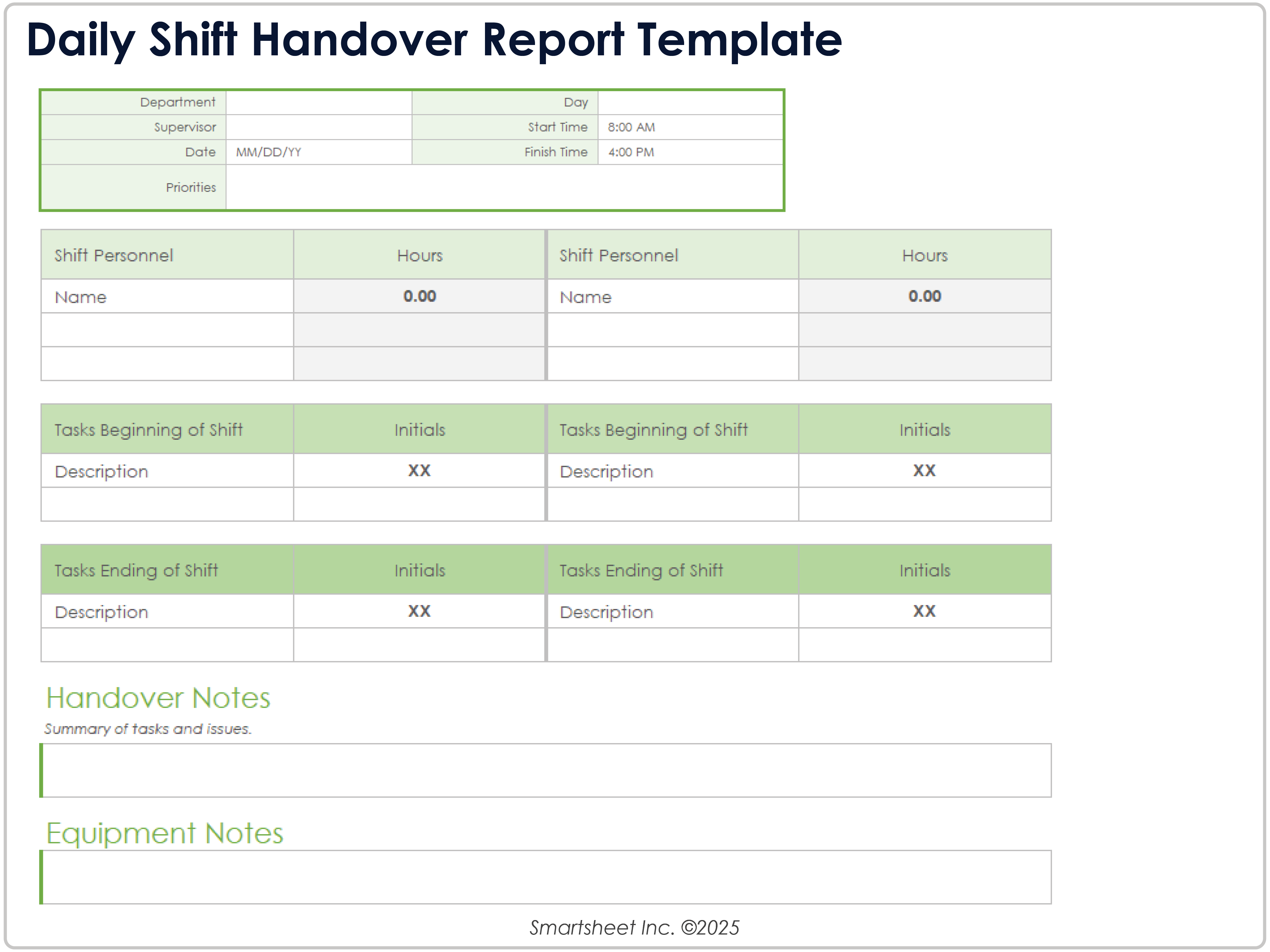 Daily Shift Handover Report Template