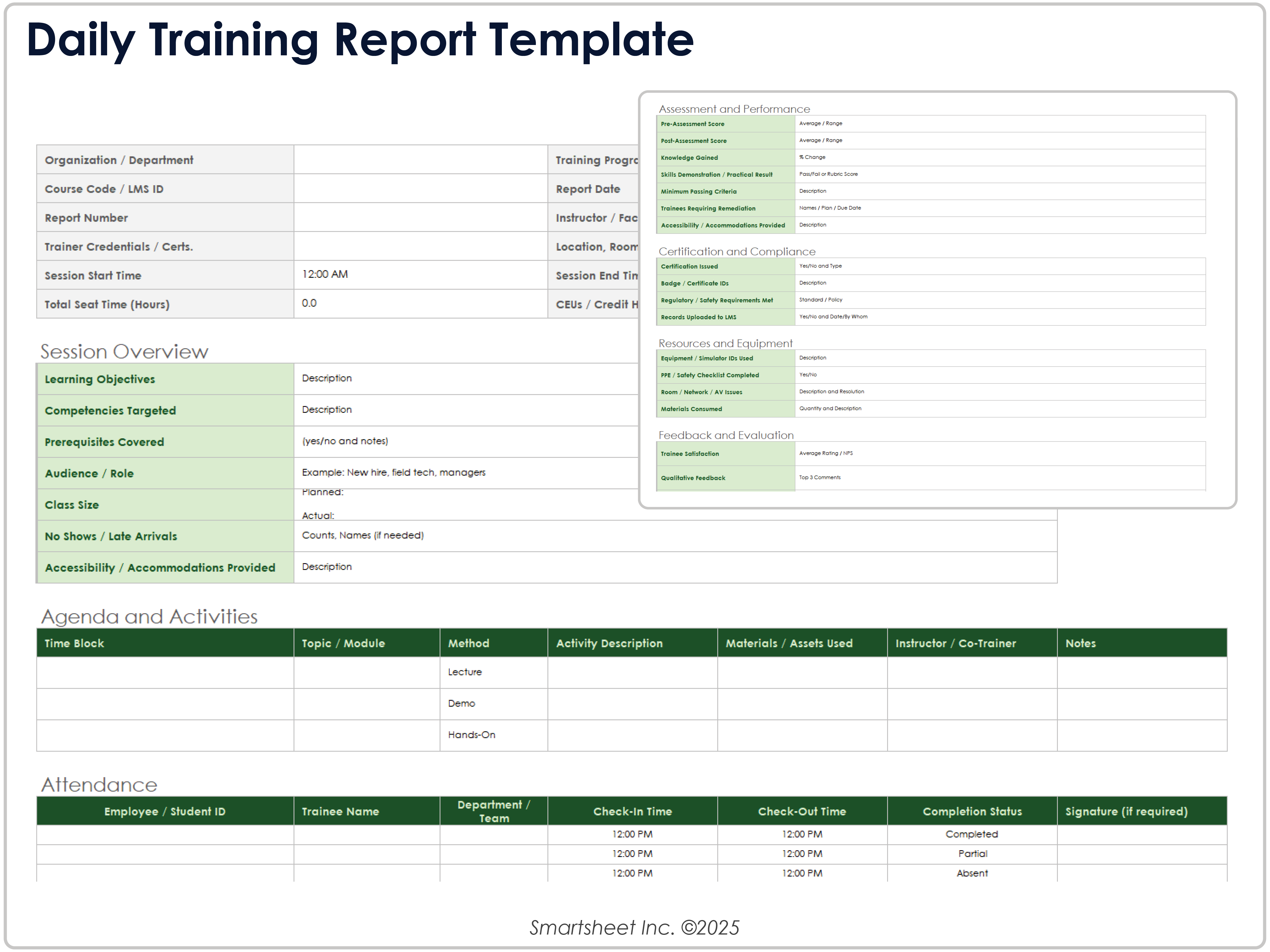 Daily Training Report Template