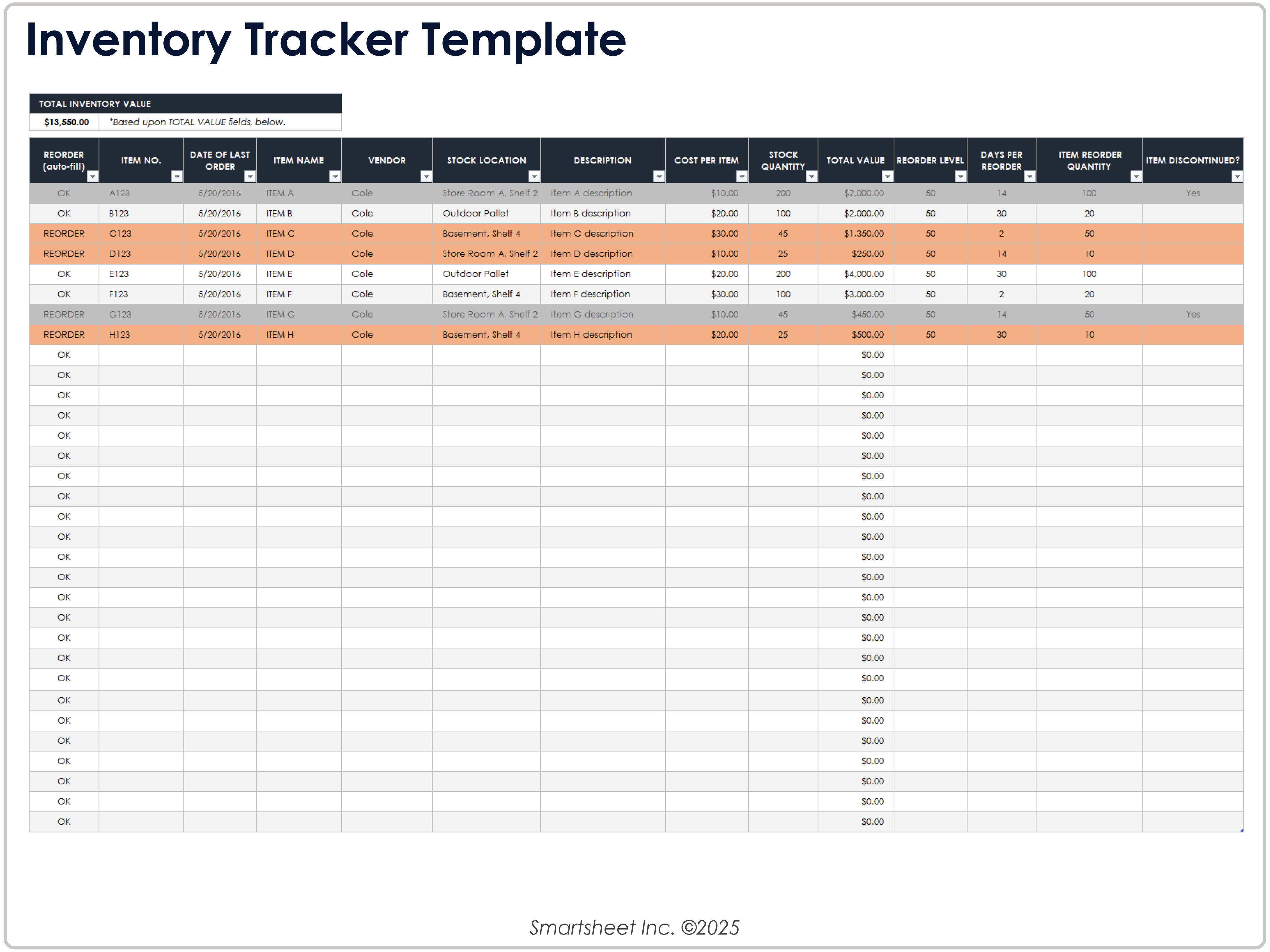 Google Sheets Stock Inventory Control Template