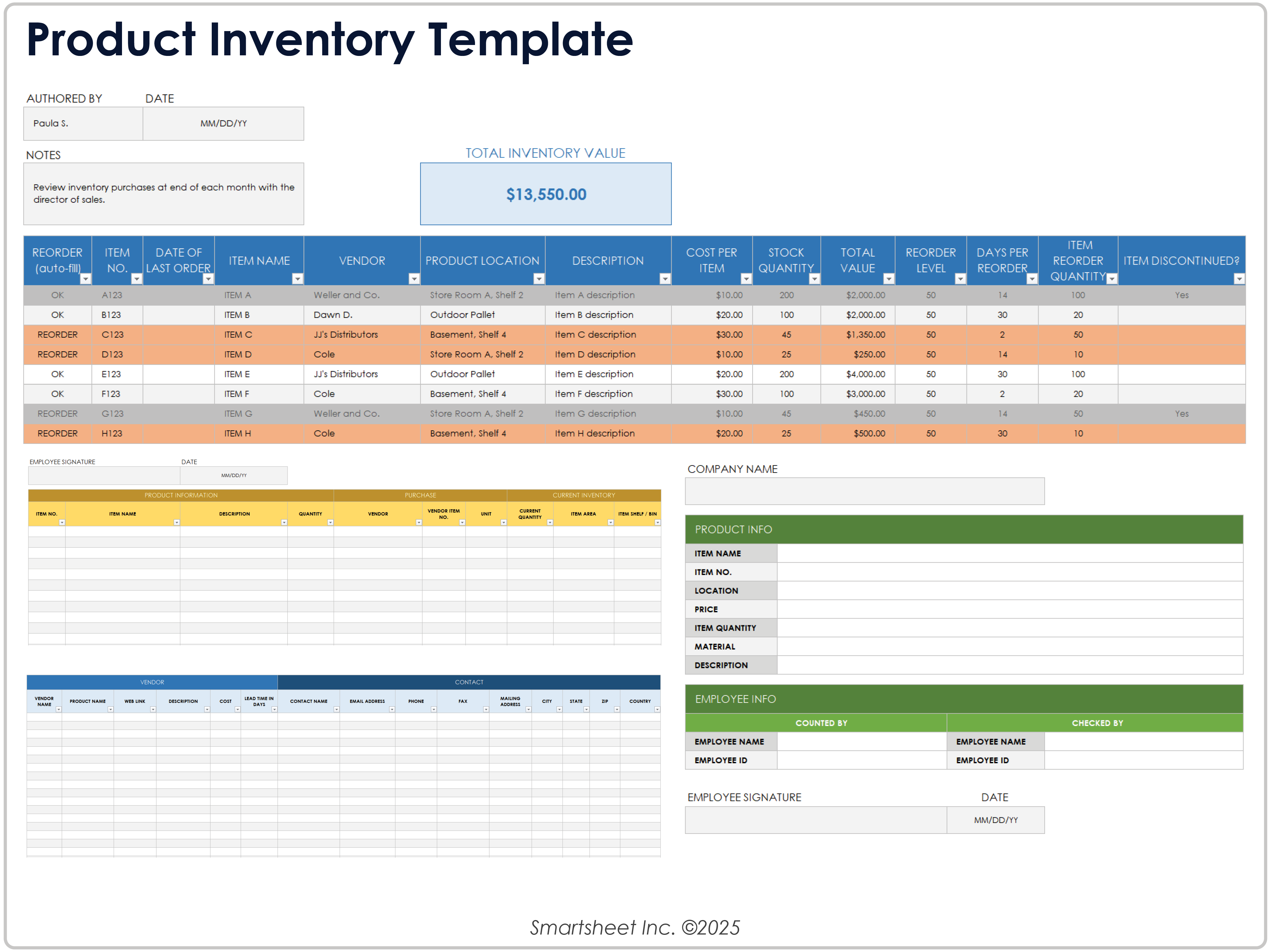 Google Sheets Product Inventory Template