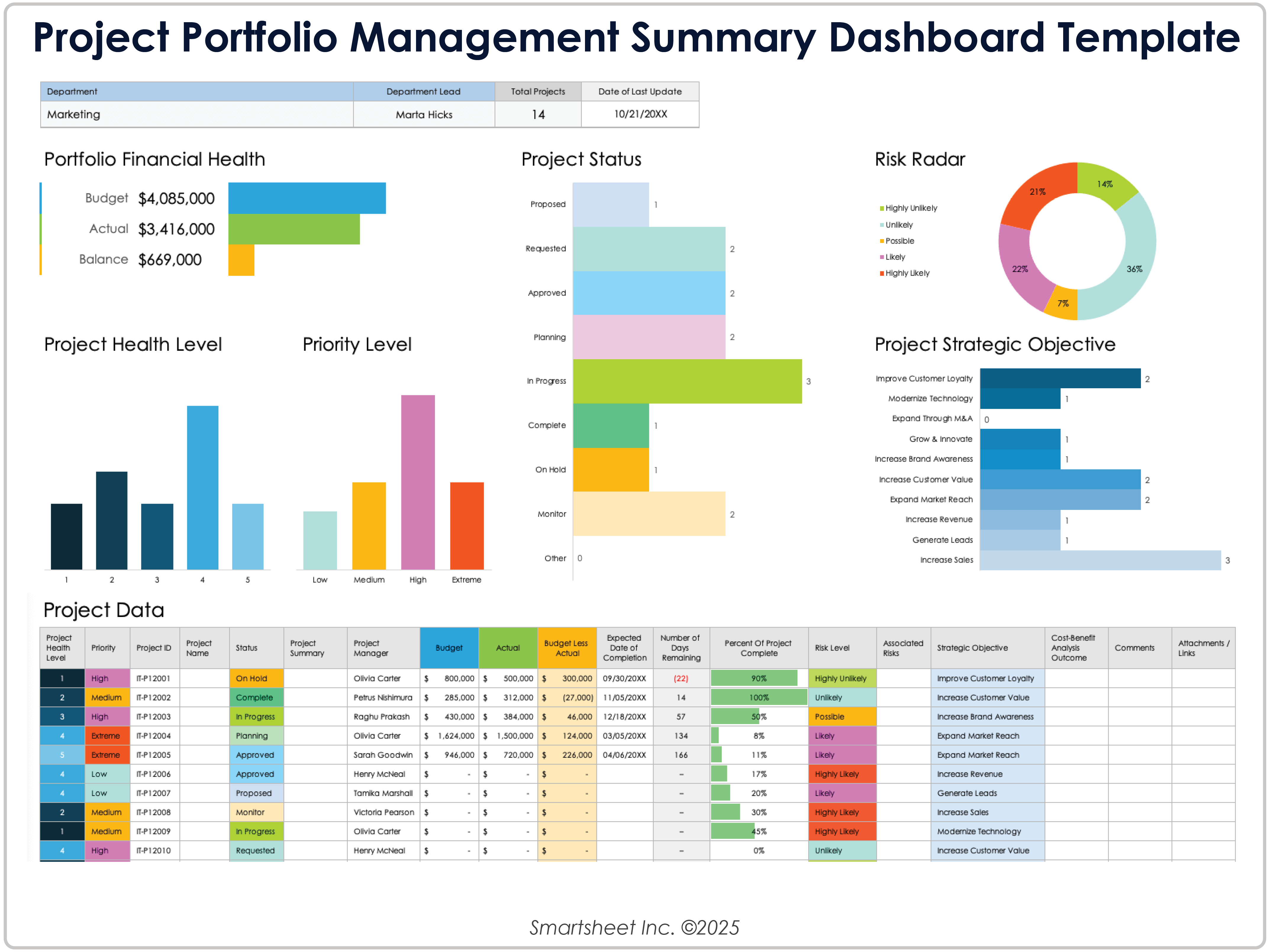 Project Portfolio Management Summary Dashboard Template