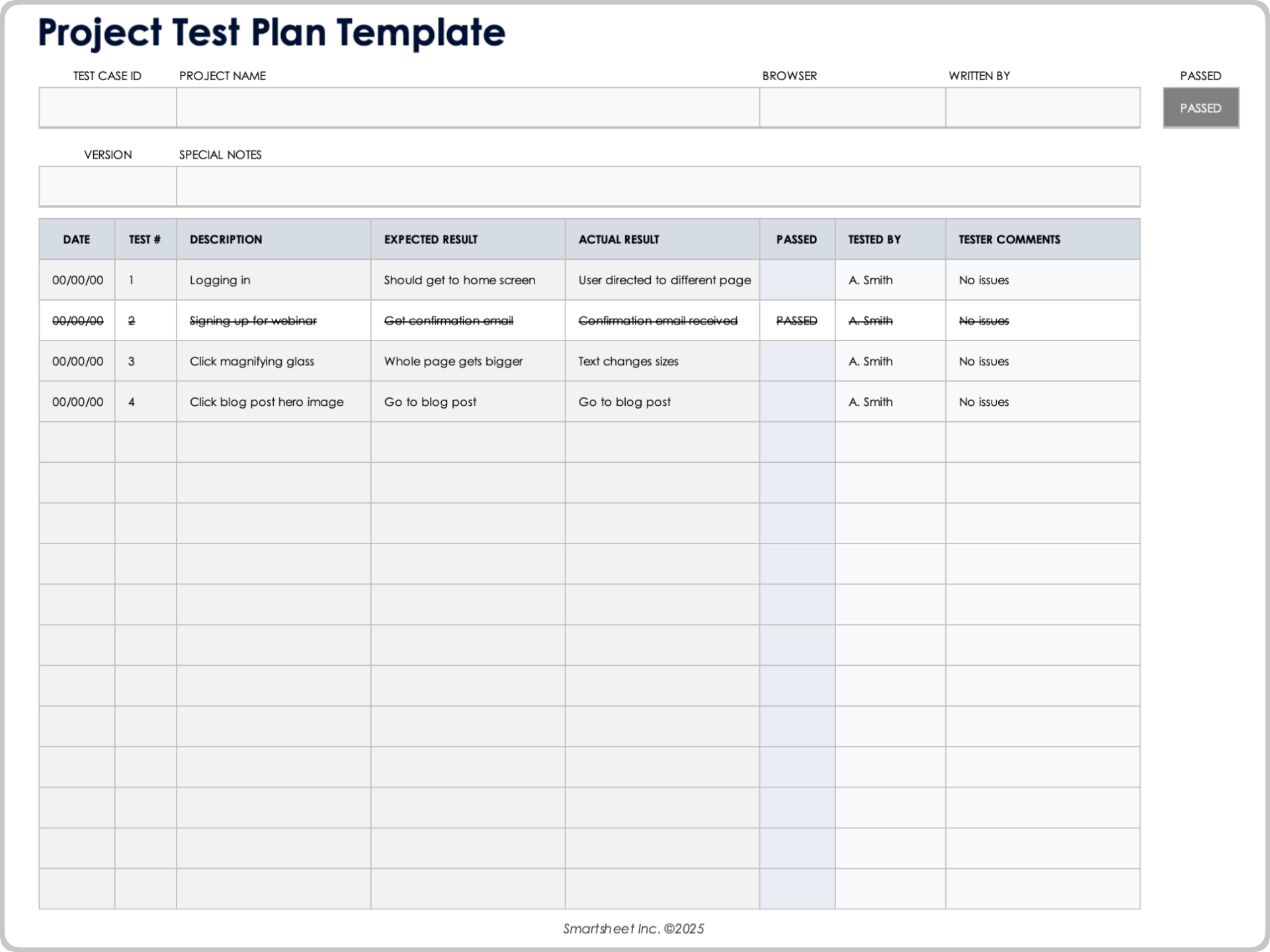 Project Test Plan Template