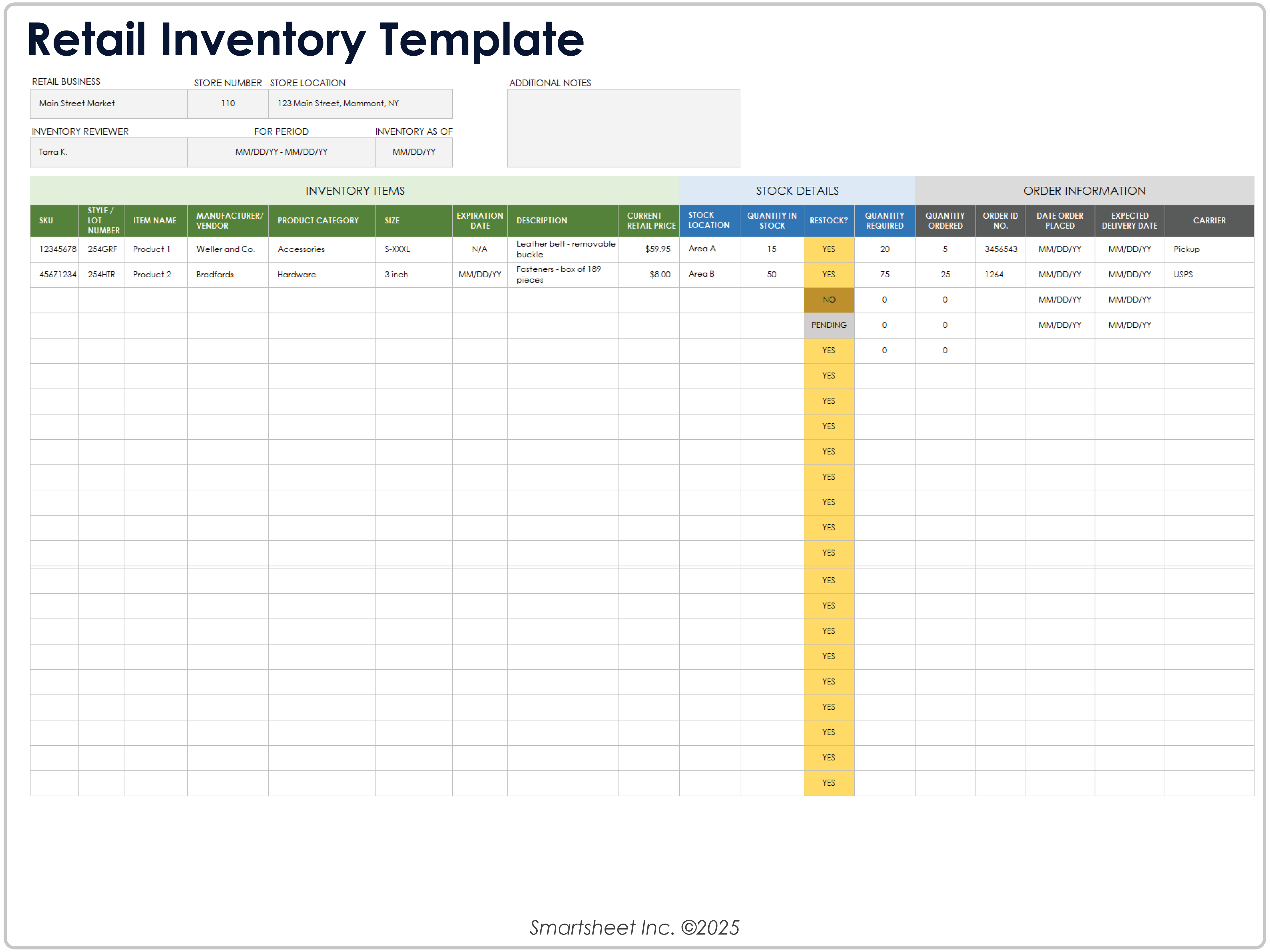 Retail Inventory Template