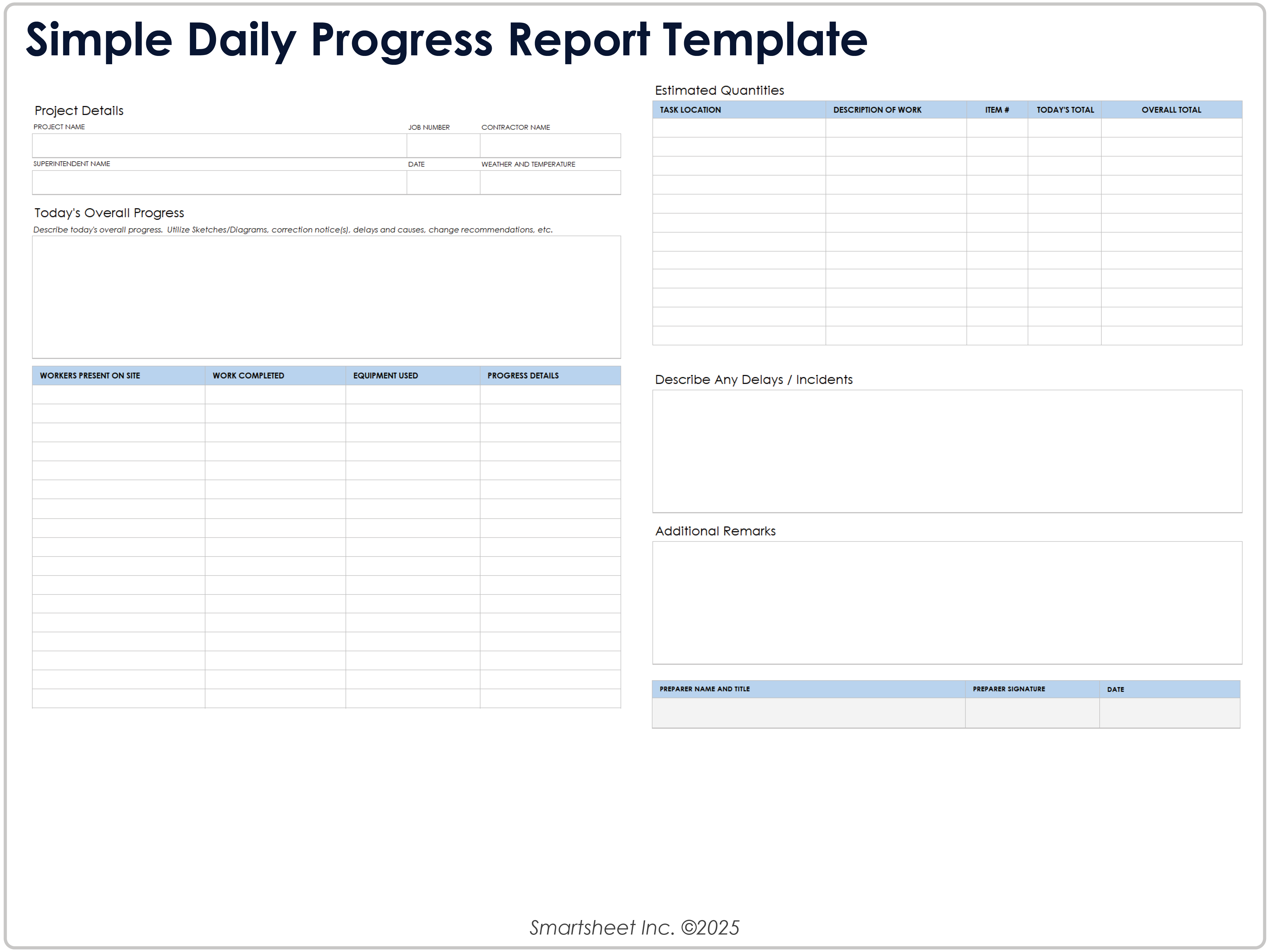 Simple Daily Progress Report Template