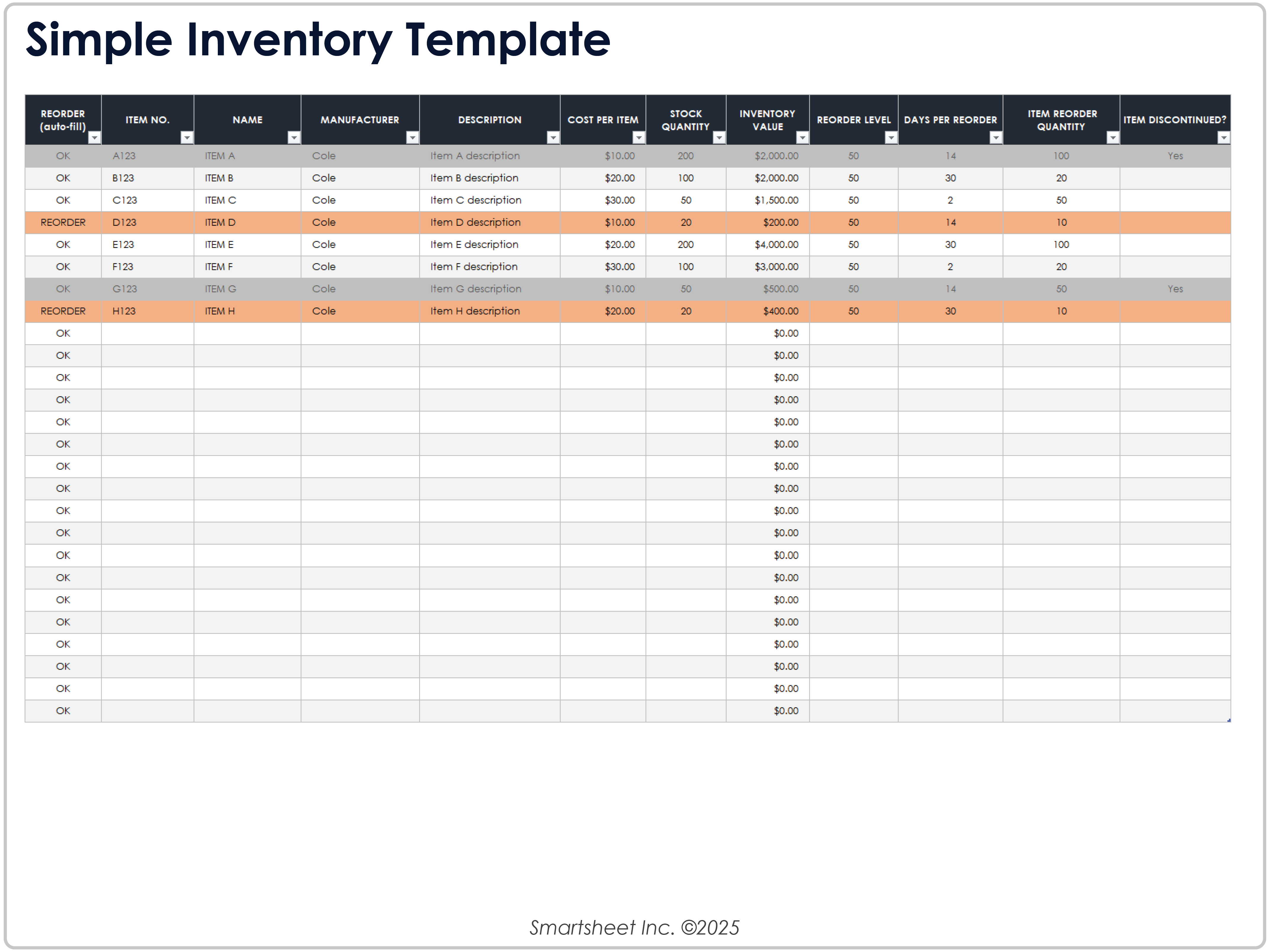Simple Inventory Template