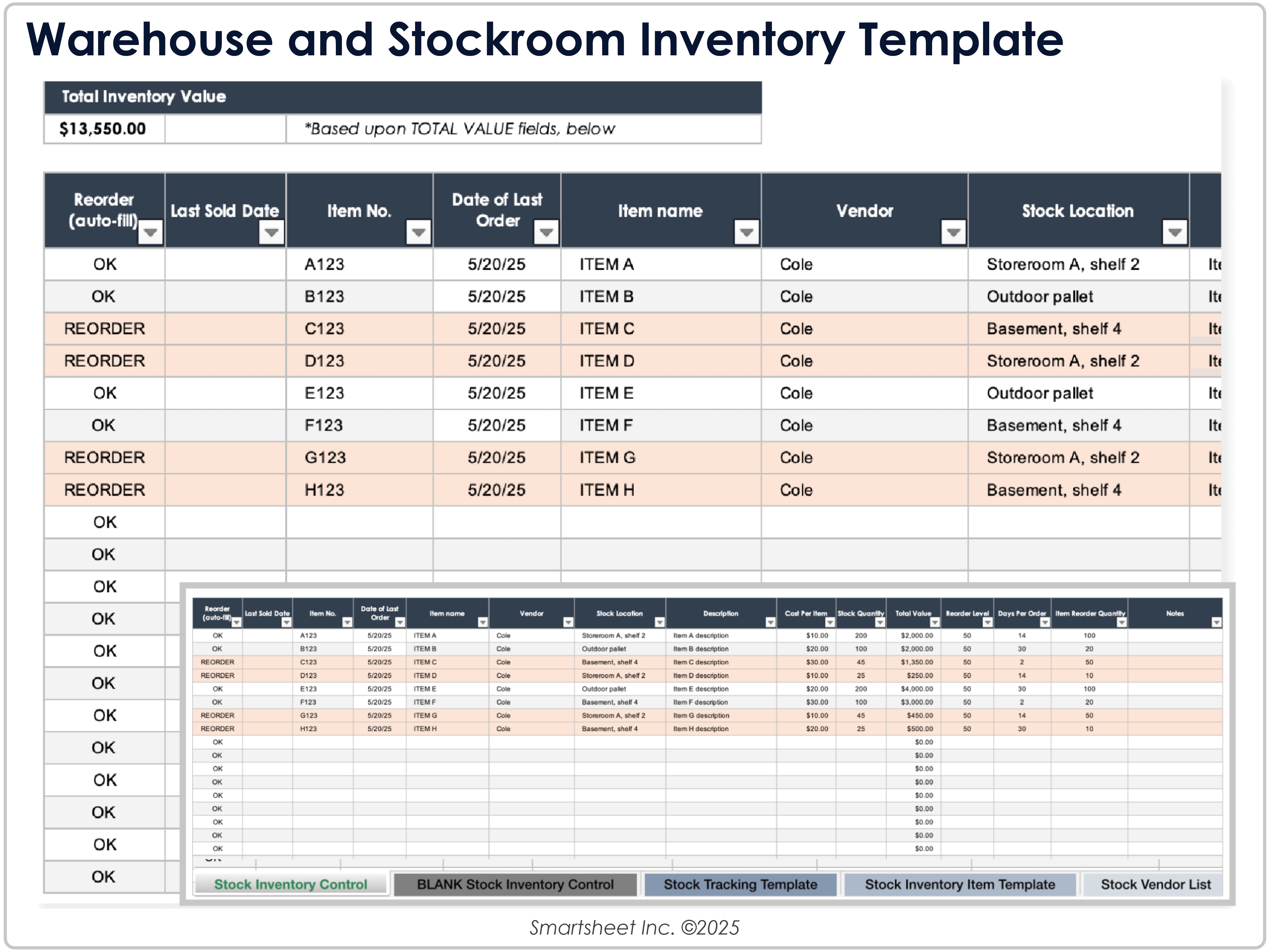 Warehouse and Stockroom Inventory Template