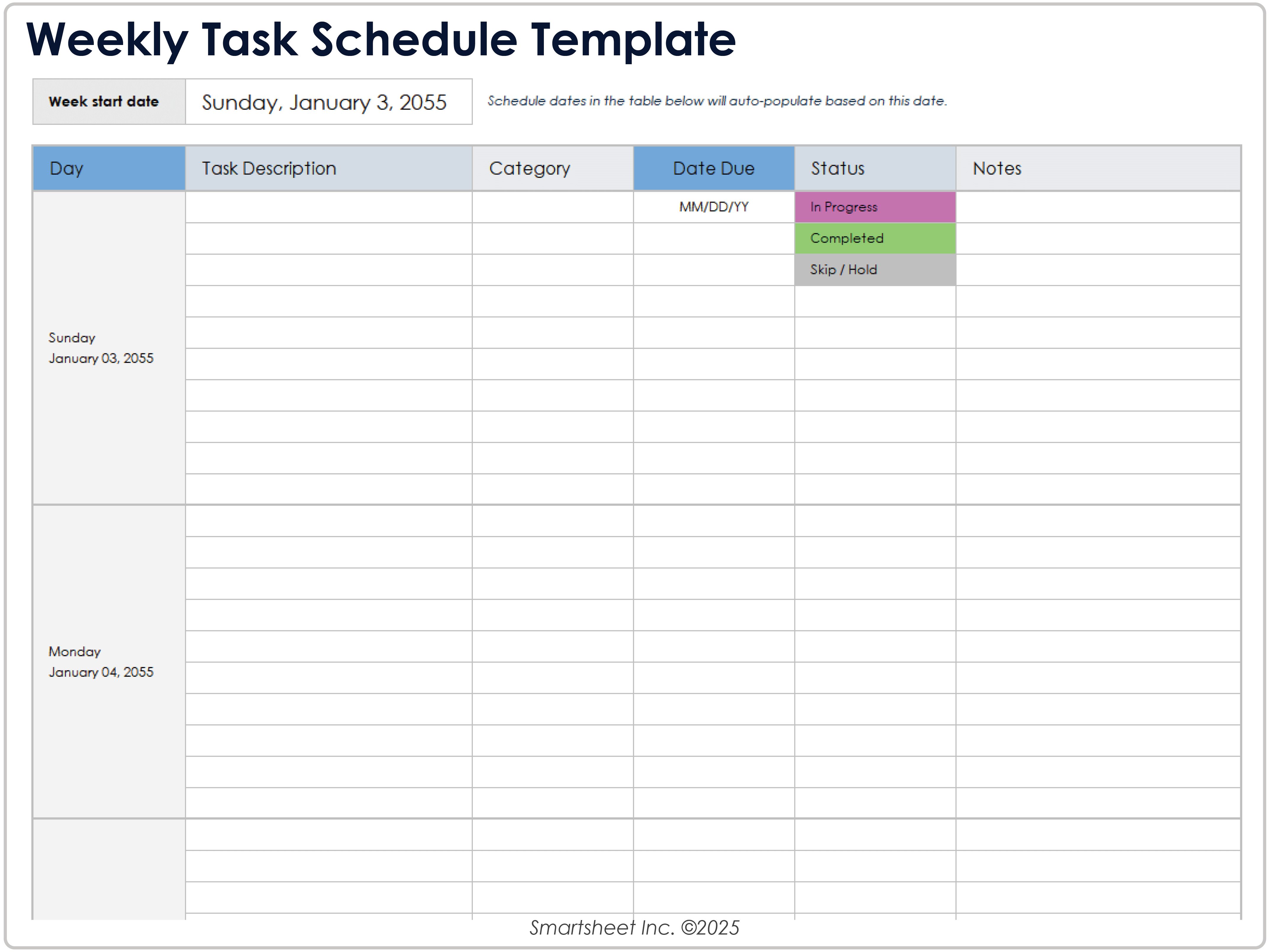 Weekly Task Schedule Template