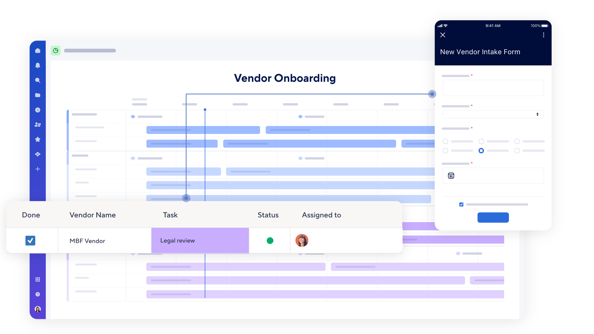 An example of a vendor onboarding dashboard in Smartsheet.