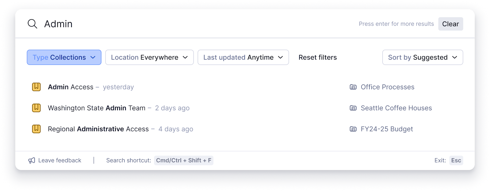 Collections in search now available