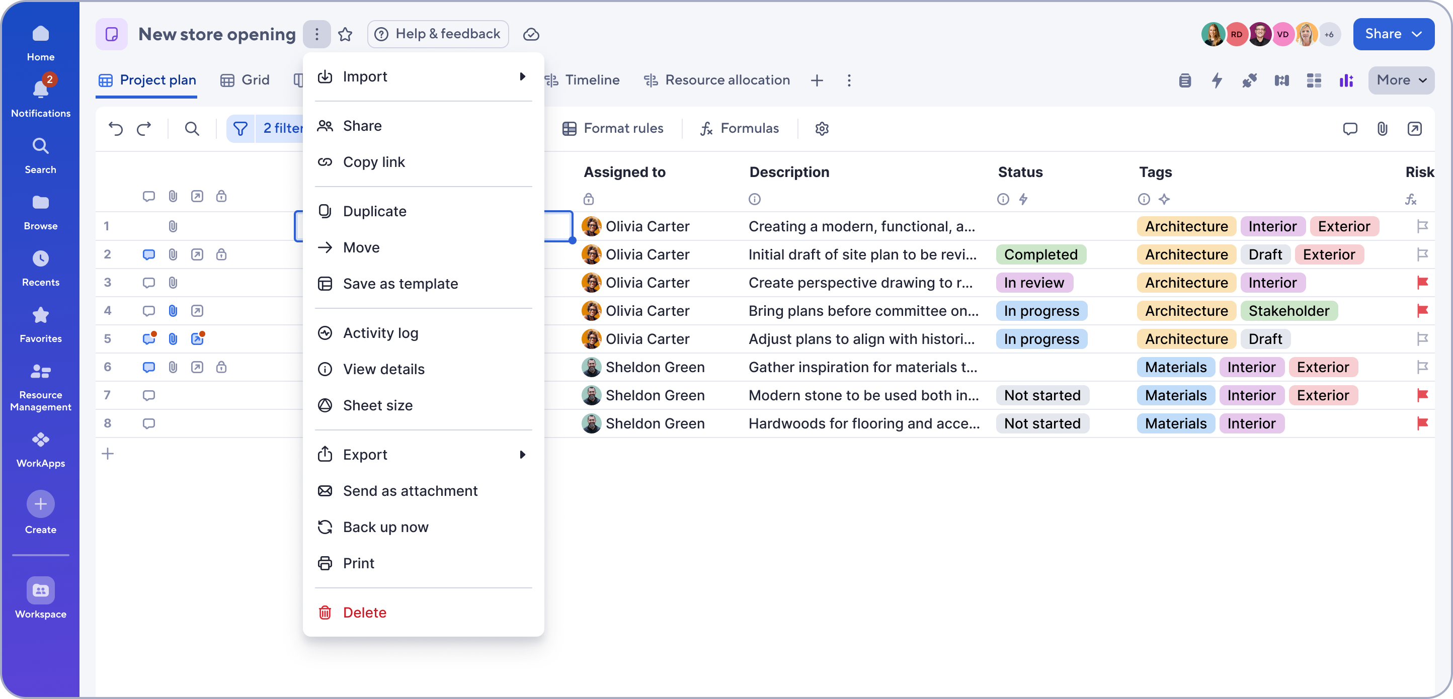 Duplicate, export, and activity log can now be accessed from the file menu