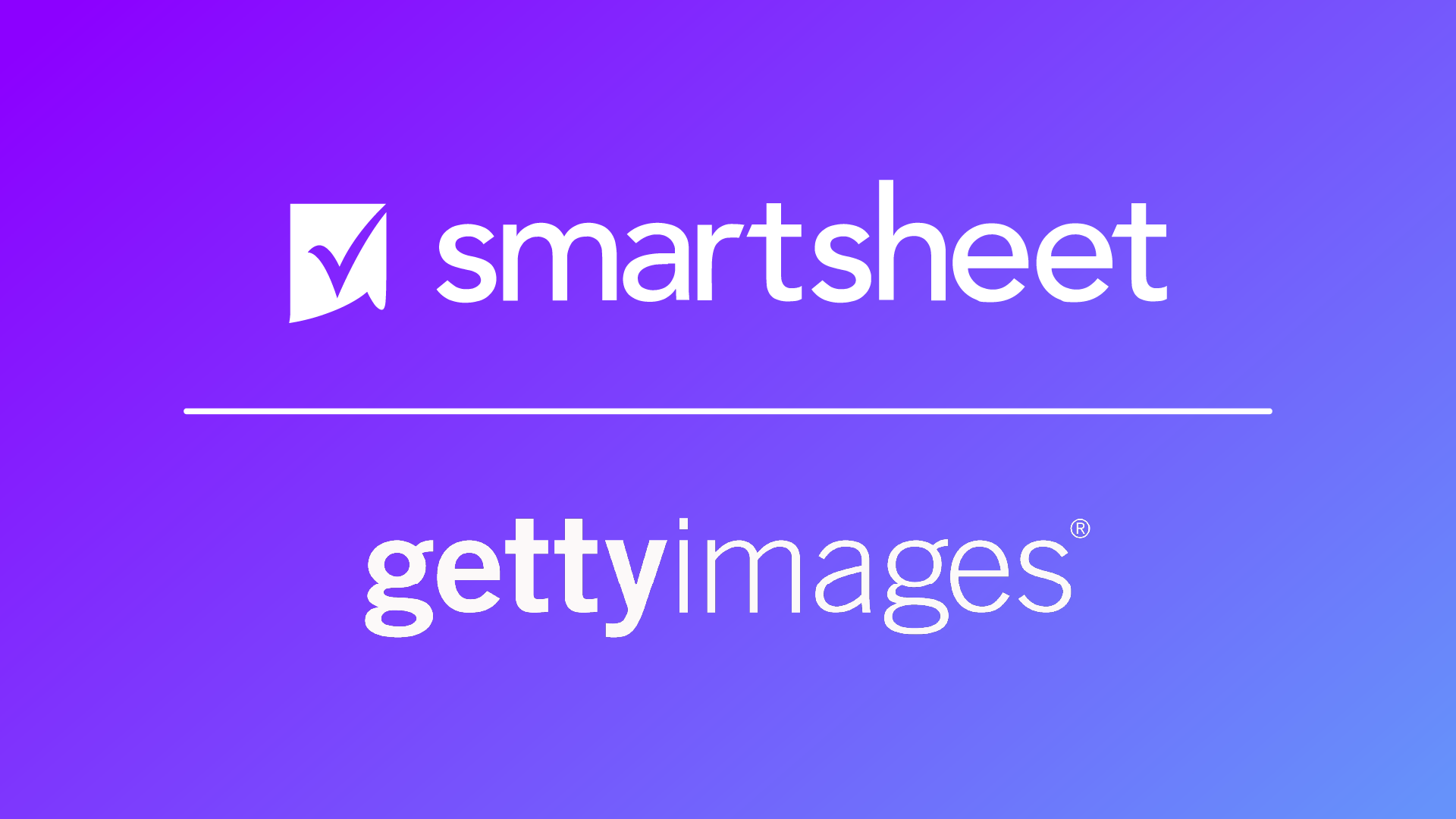 Smartsehet and Getty Images' logos on top of gradient purple-blue background