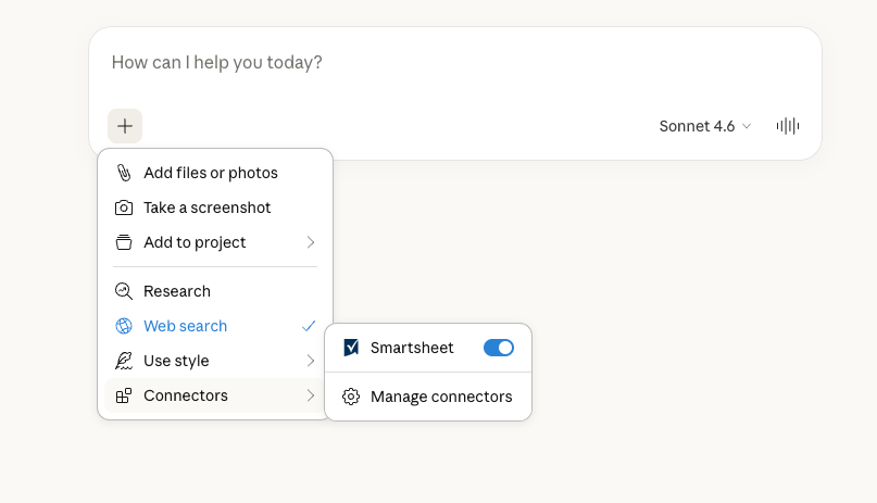 Claude connector dropdown