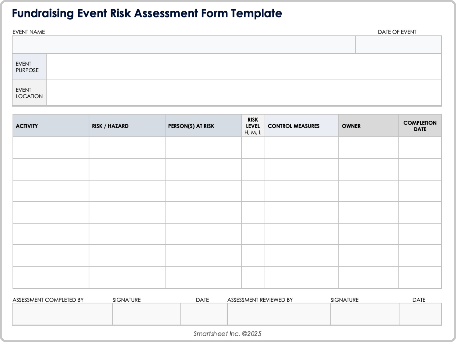 Fundraising Event Risk Assessment Form Template