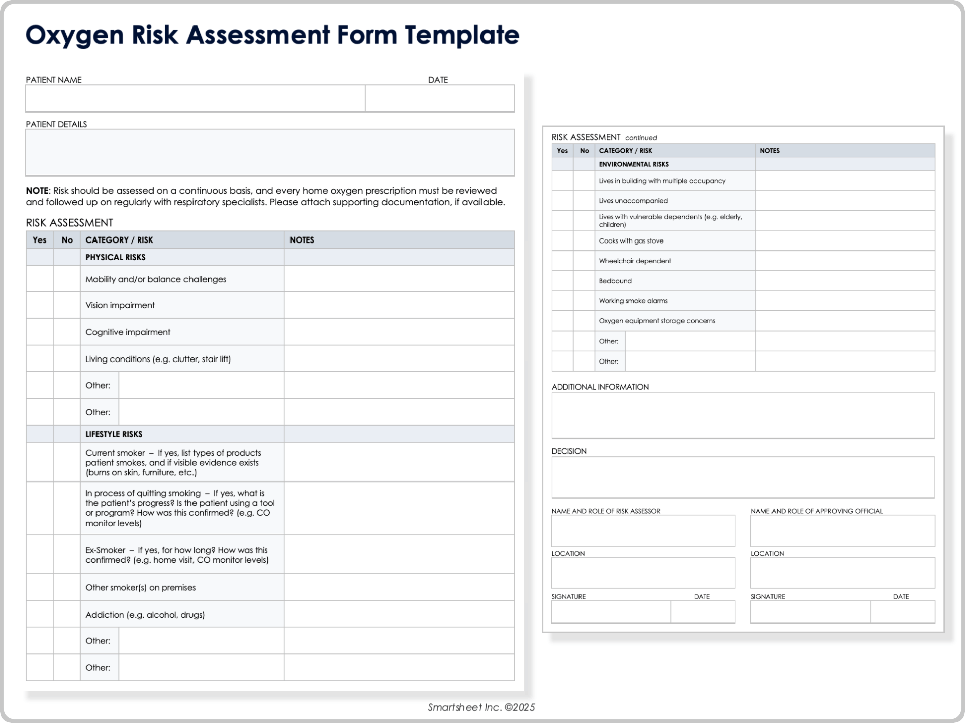 Oxygen Risk Assessment Form Template