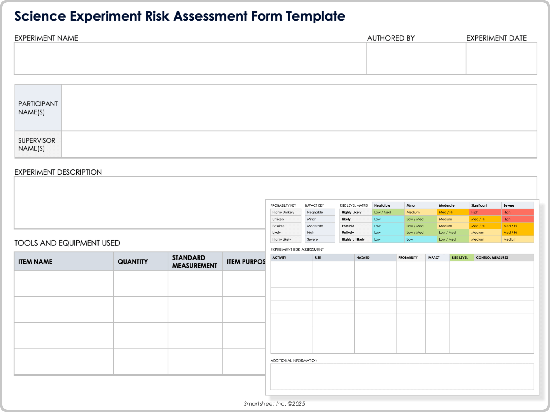 Science Experiment Risk Assessment Form Template