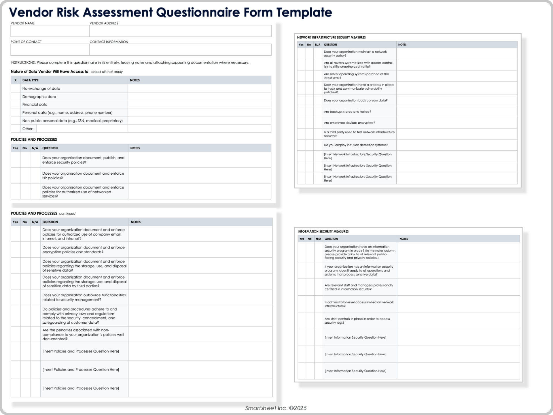 Vendor Risk Assessment Questionnaire Form Template