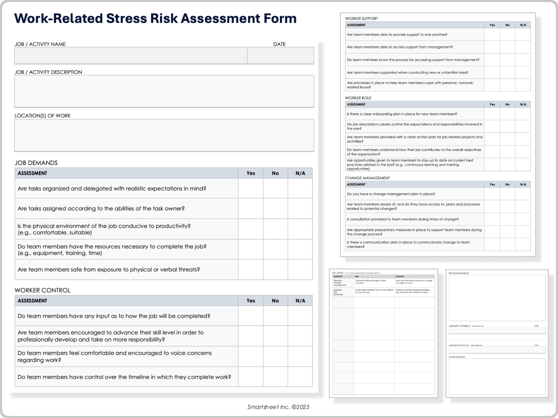 Work-Related Stress Risk Assessment Form Template