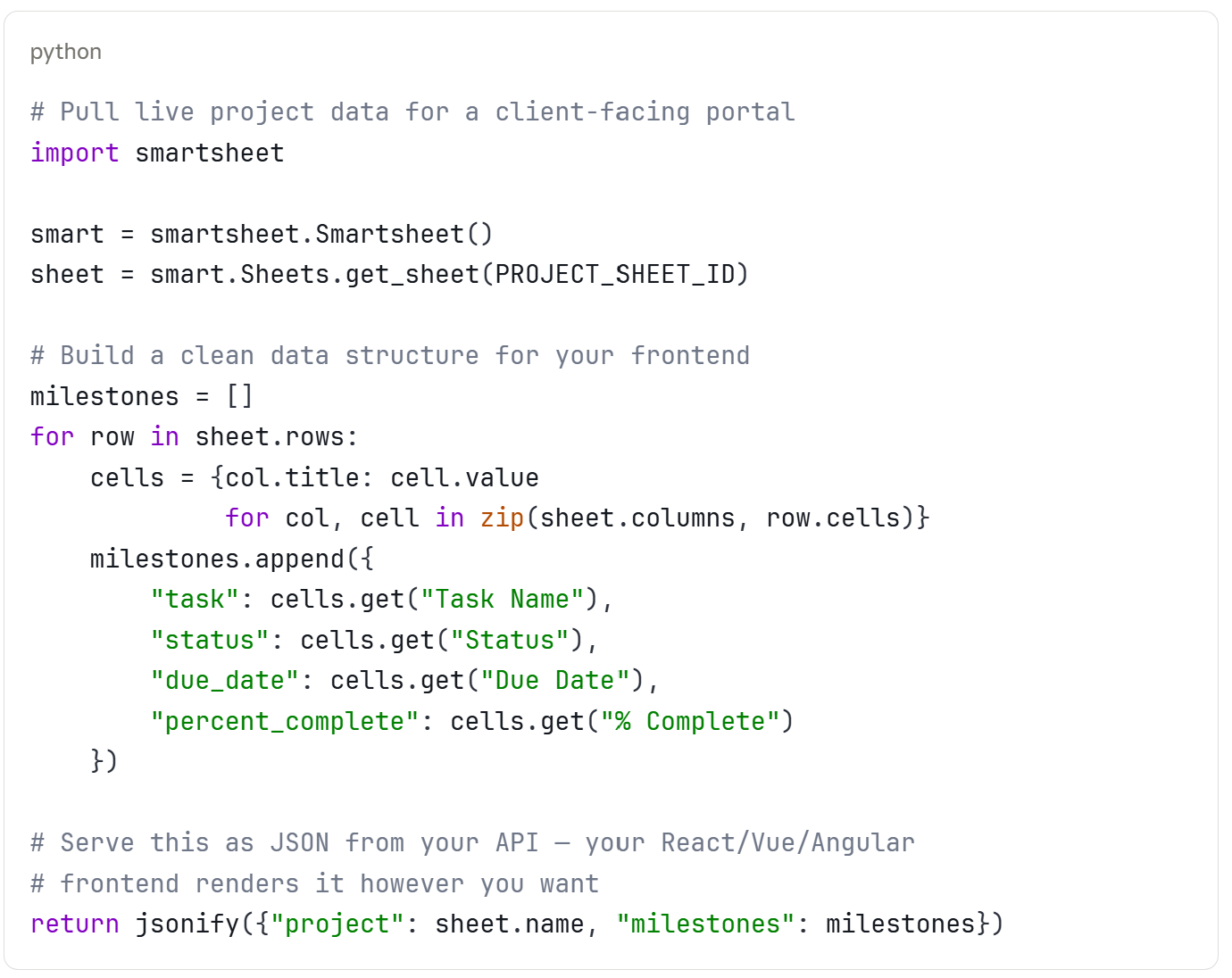 Example client portal code