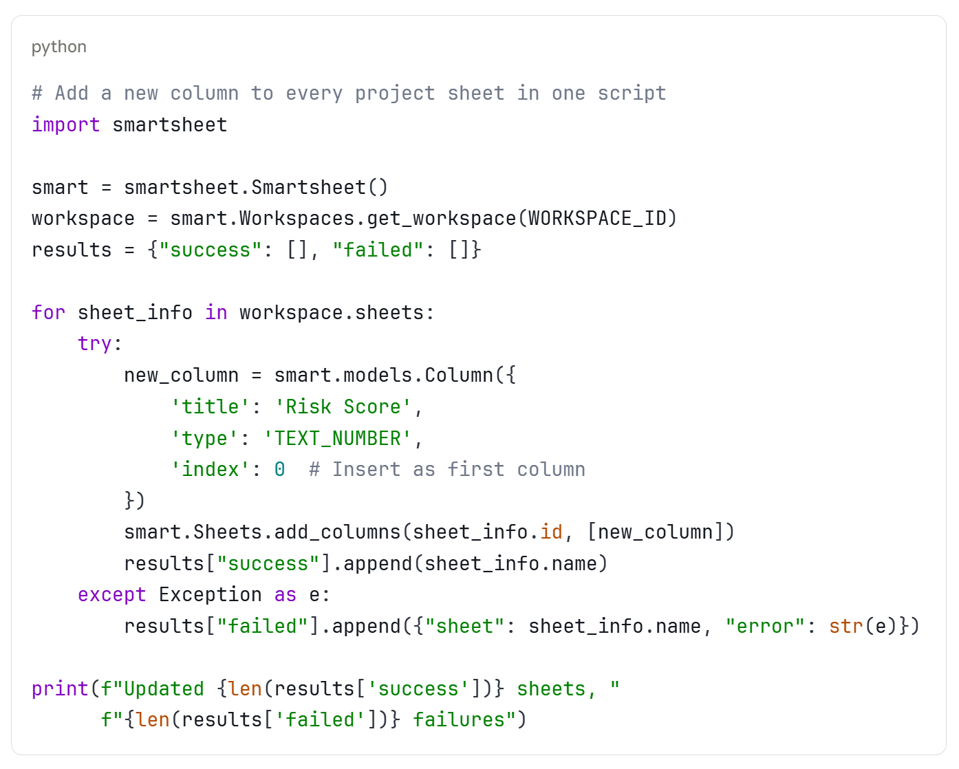 Example of bulk operations code