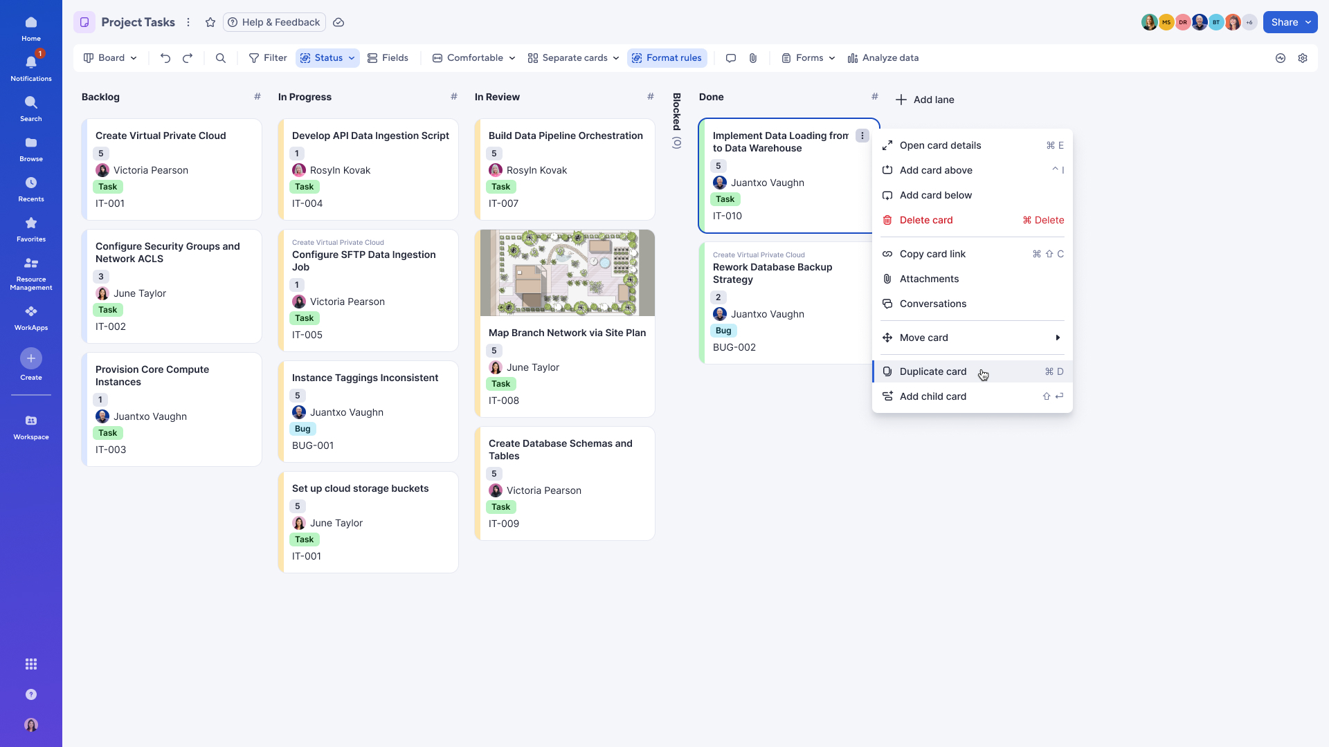 Duplicate card in board view