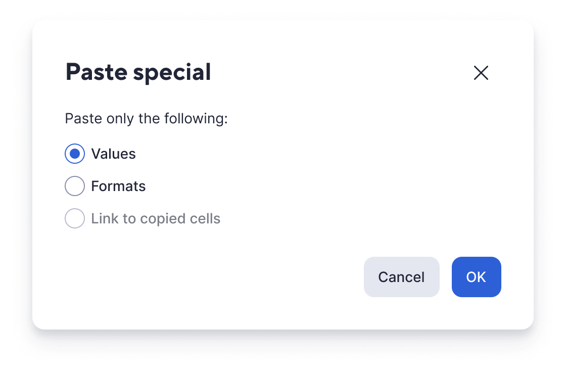 paste special modal