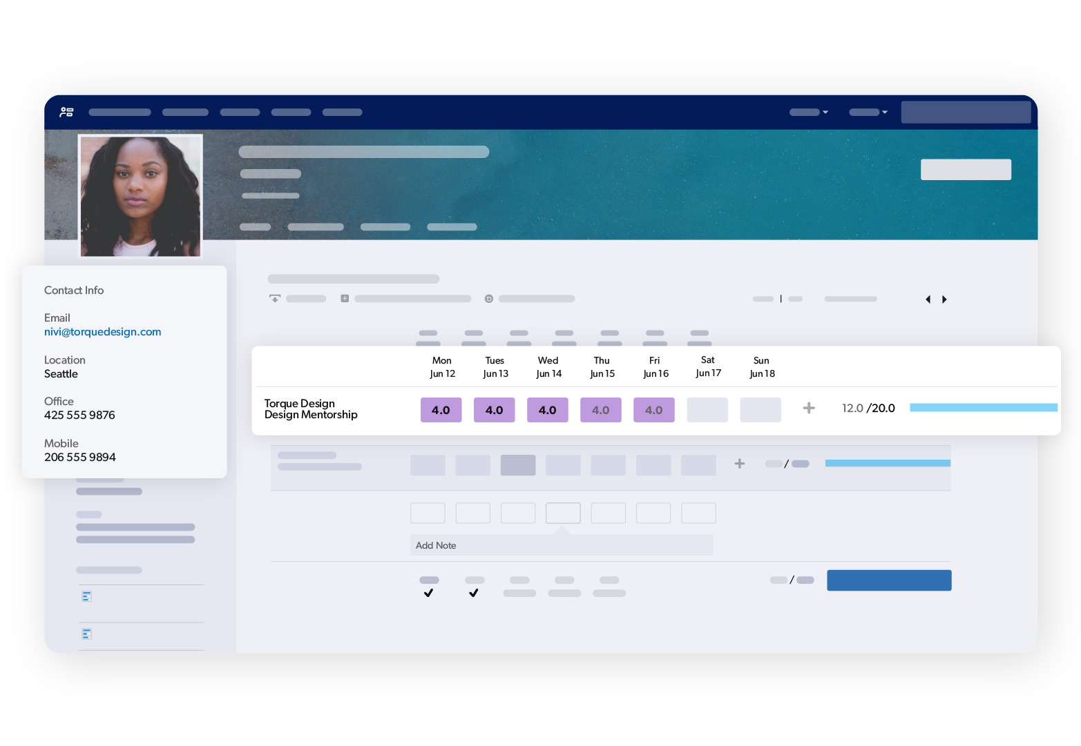 Resource Management time tracking screen