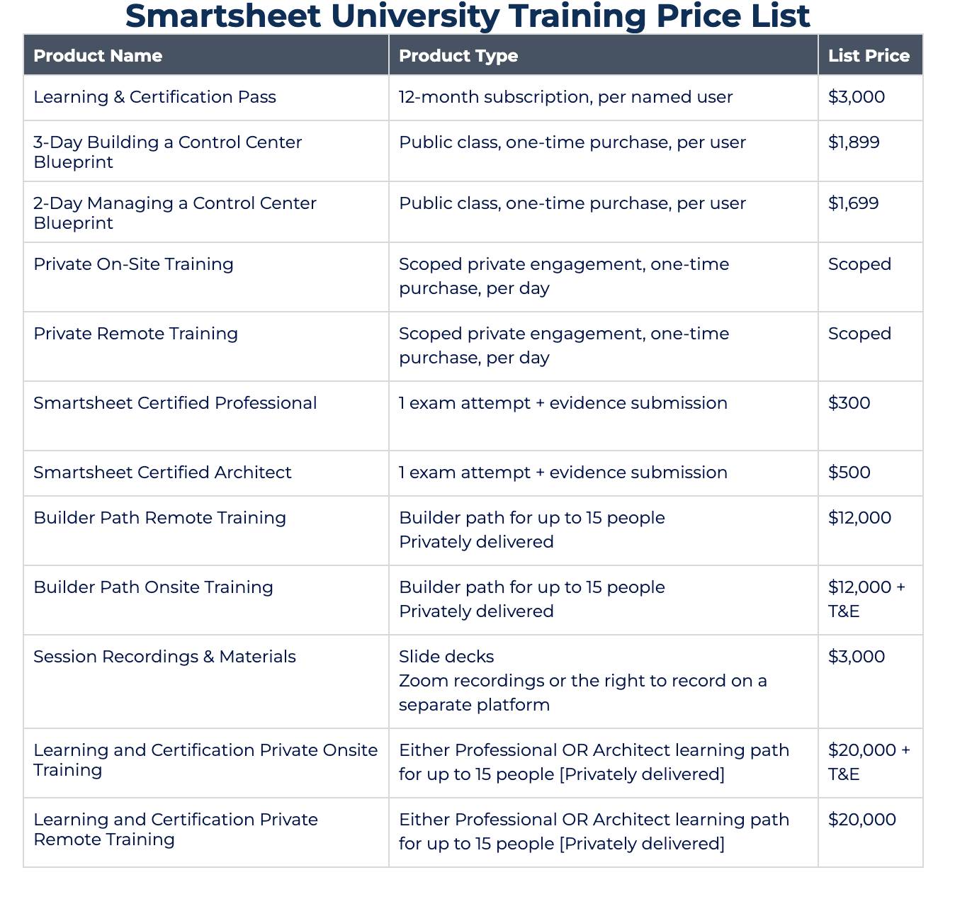 Price List 