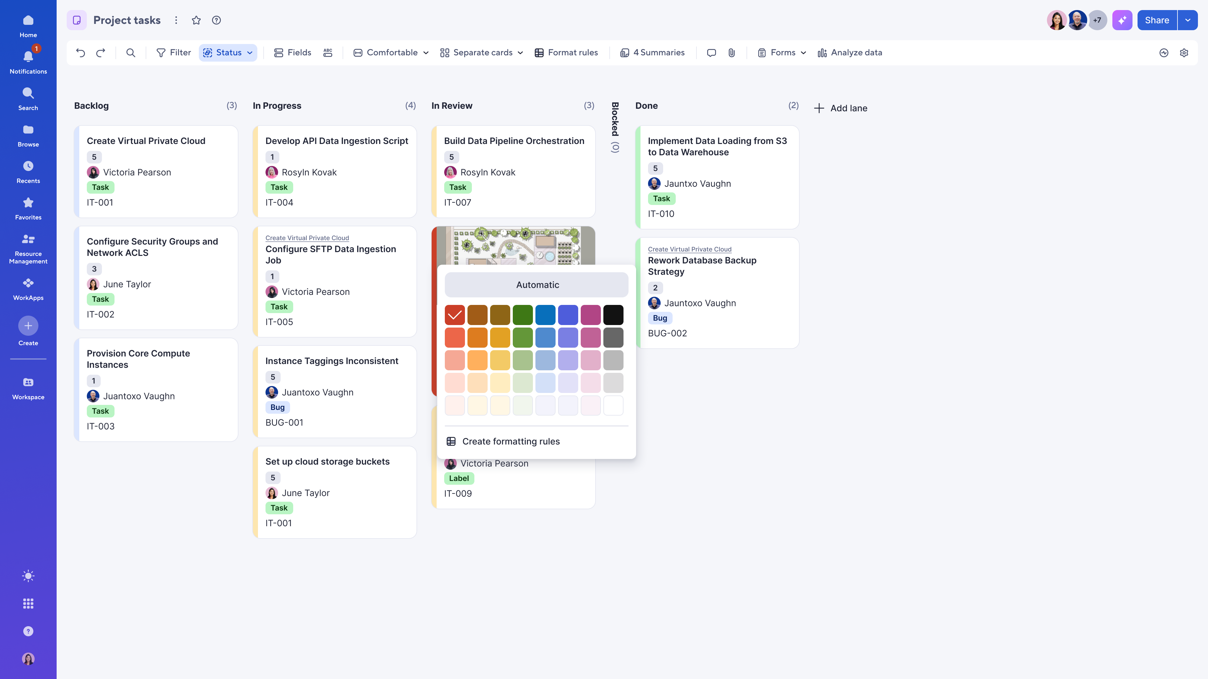 manual coloring in board view