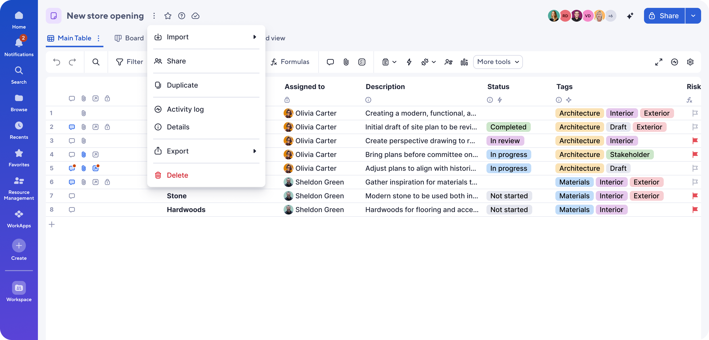File menu operations in table, v2
