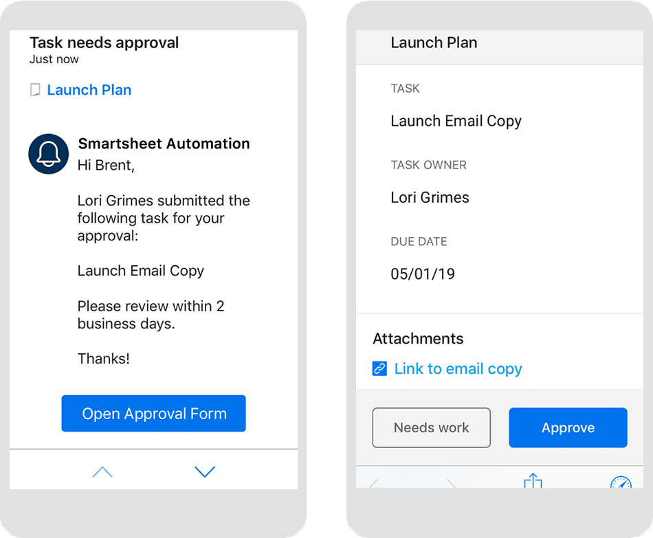 Approval request automated workflow in Smartsheet app on mobile