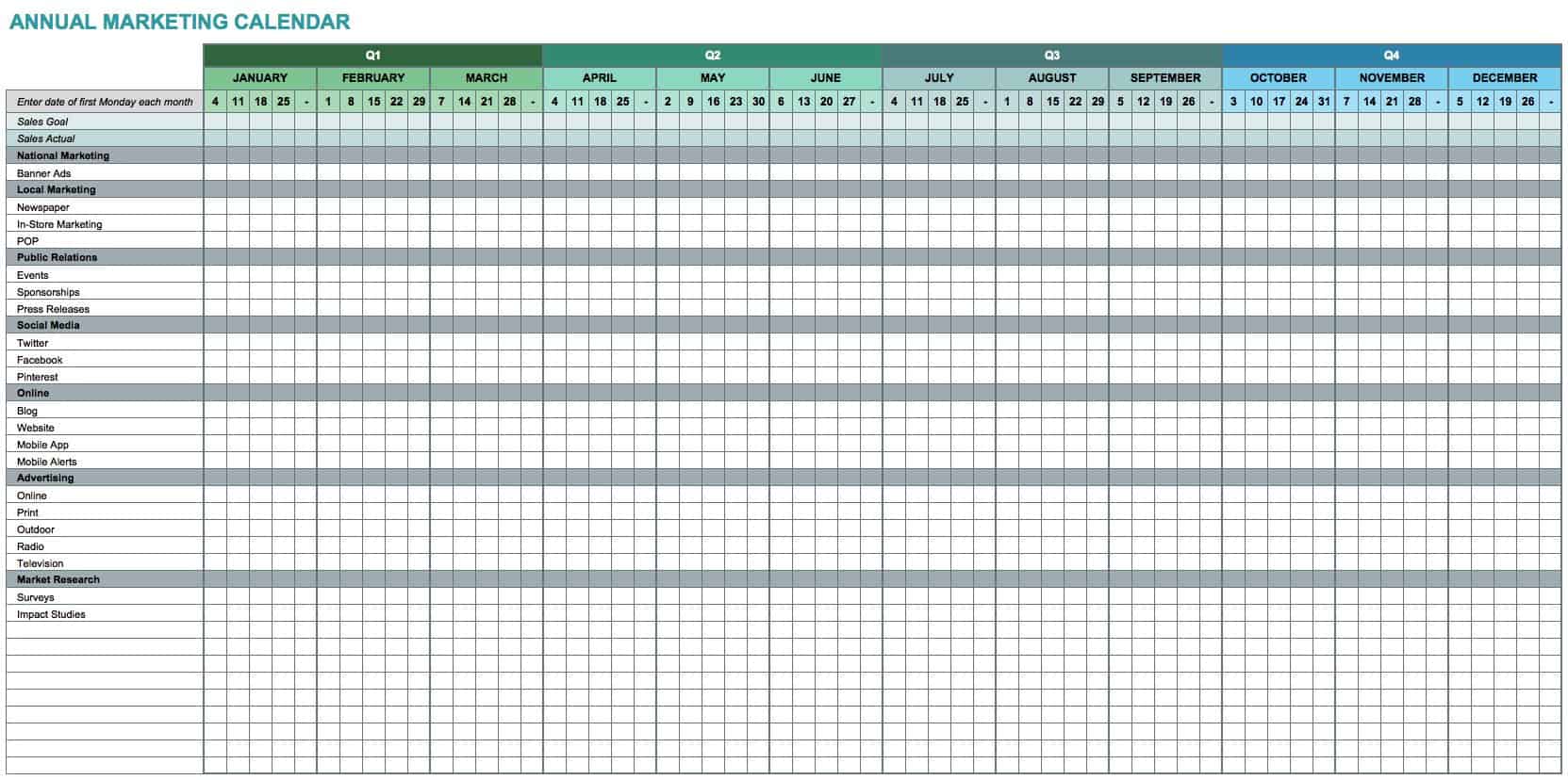 business planning calendar template