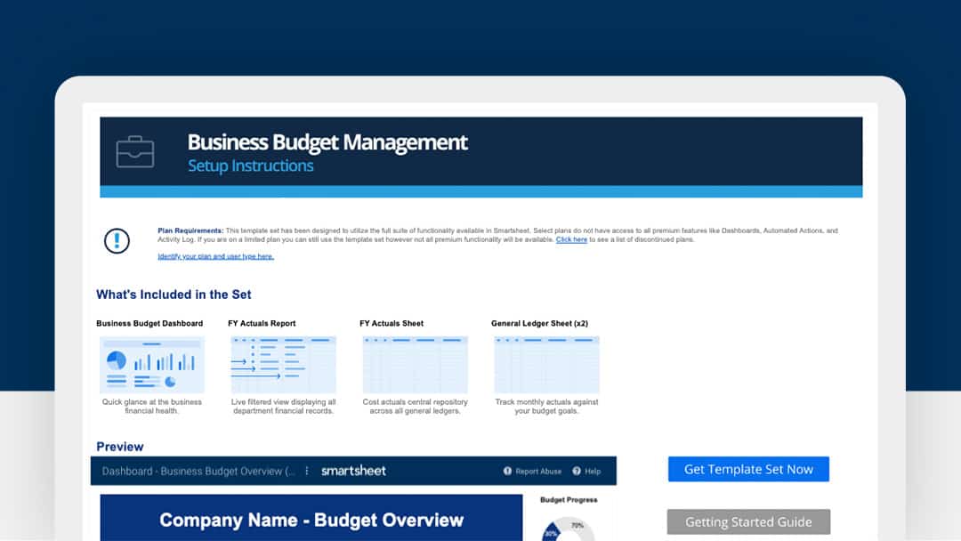 Smartsheet Business Budget Management Template Set