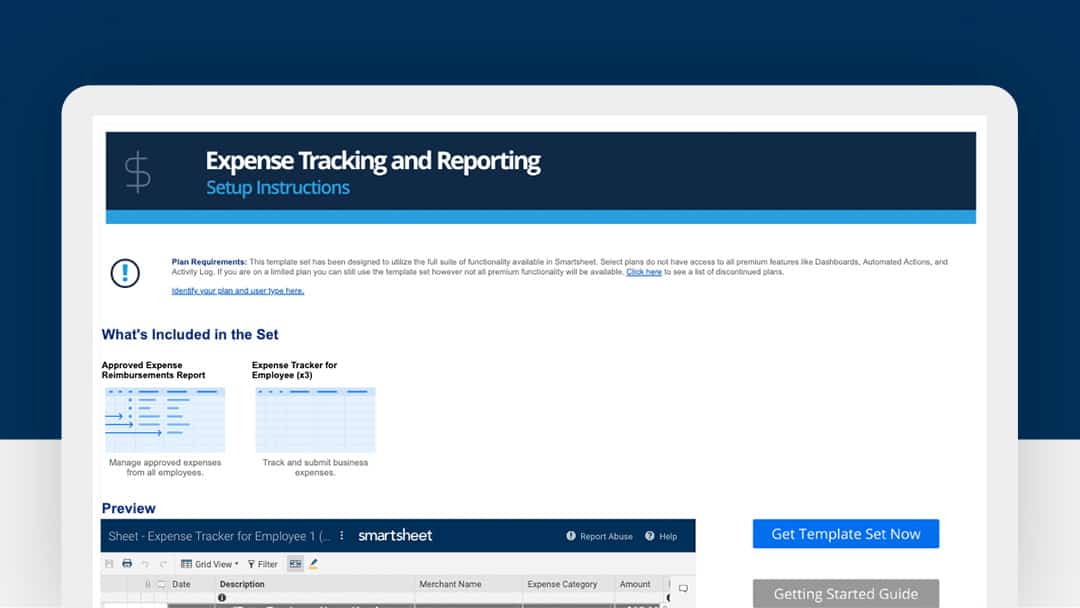 Smartsheet Expense Tracking and Reporting Template Set