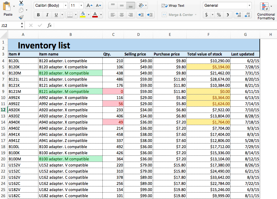 Conditional formatting highlighted updates Excel