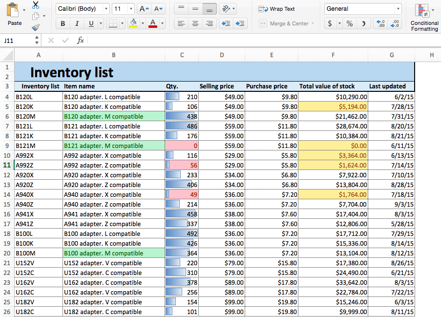 Conditional formatting data bars highlighted updates Excel