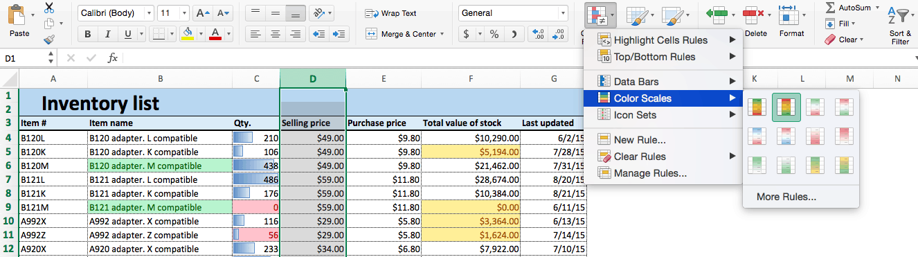 Conditional formatting color scales Excel