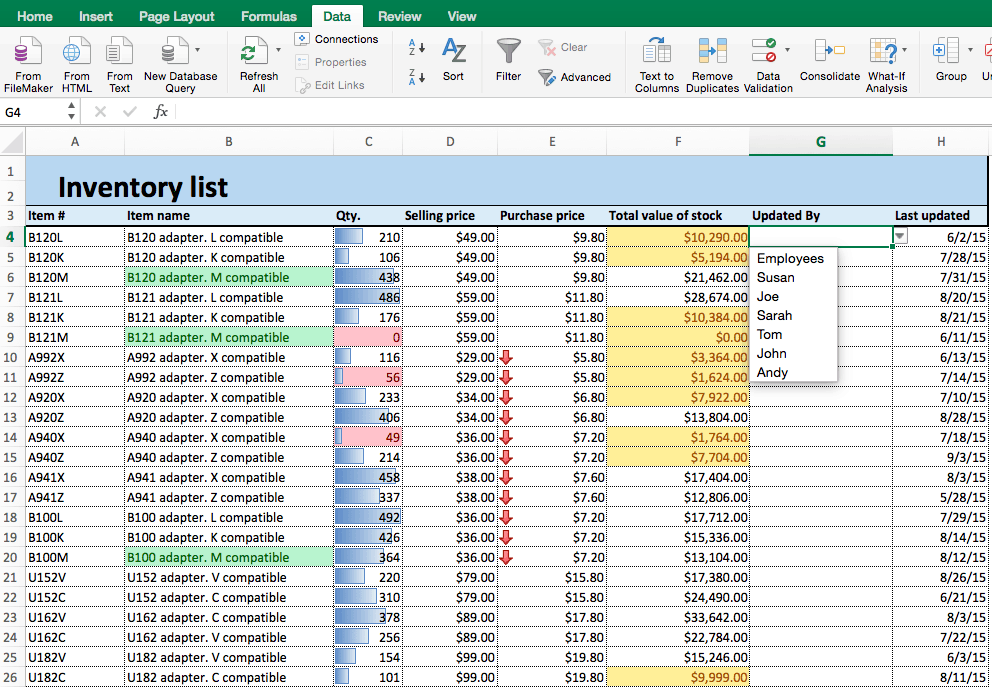 Conditional formatting choose value for updated by column Excel