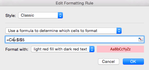 Conditional formatting edit formatting rule edit formula Excel