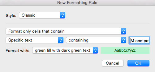 Conditional formatting M compatible Excel