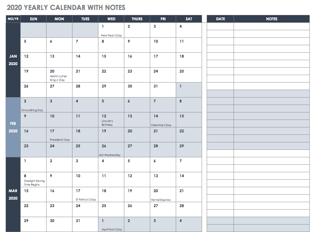 Free Blank Calendar Templates Smartsheet